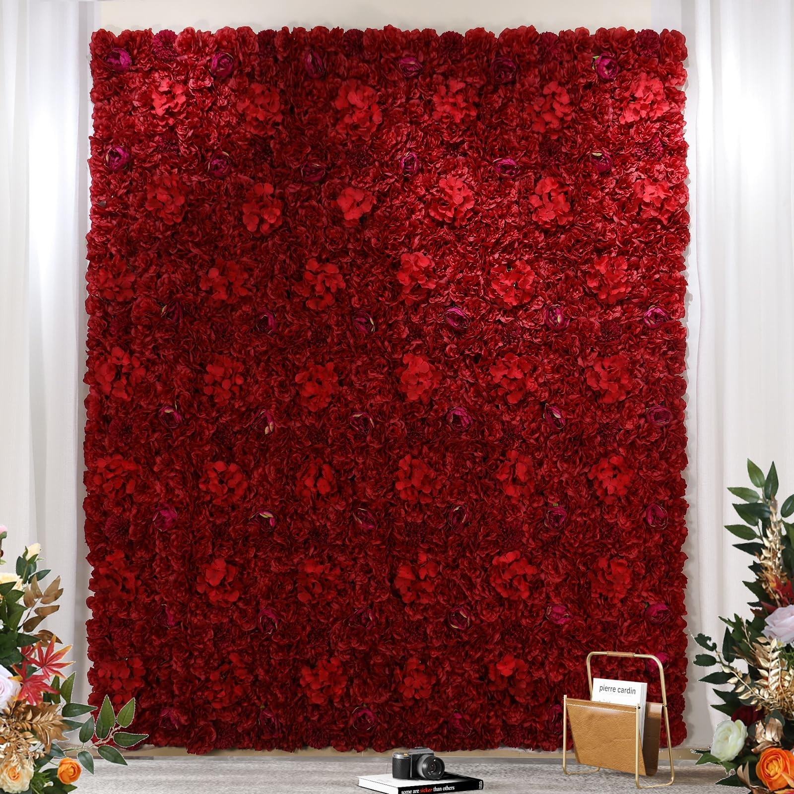 Flower Wall Backdrop 6 pcs 16.5×16.5 Inch Artificial Floral Wall Panel Silk R…