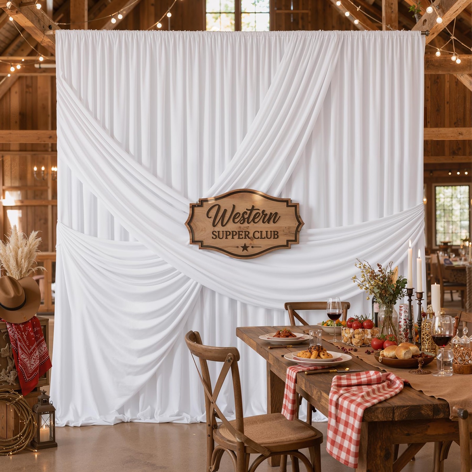 4 PCS 5×10 FT Thick White Non Woven Wrinkle Resistant Event Backdrop Curtains