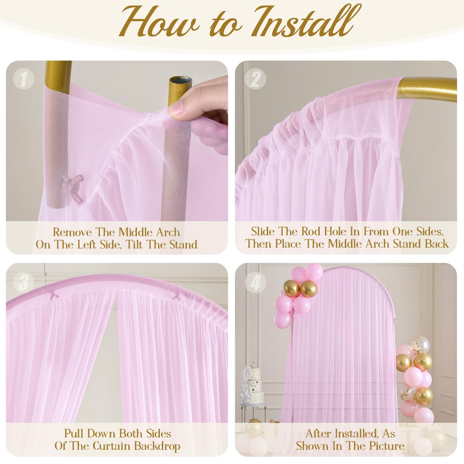 10x4ft Pink Tulle Wrinkle Free Double Arch Backdrop Cloth Sheer Curtains