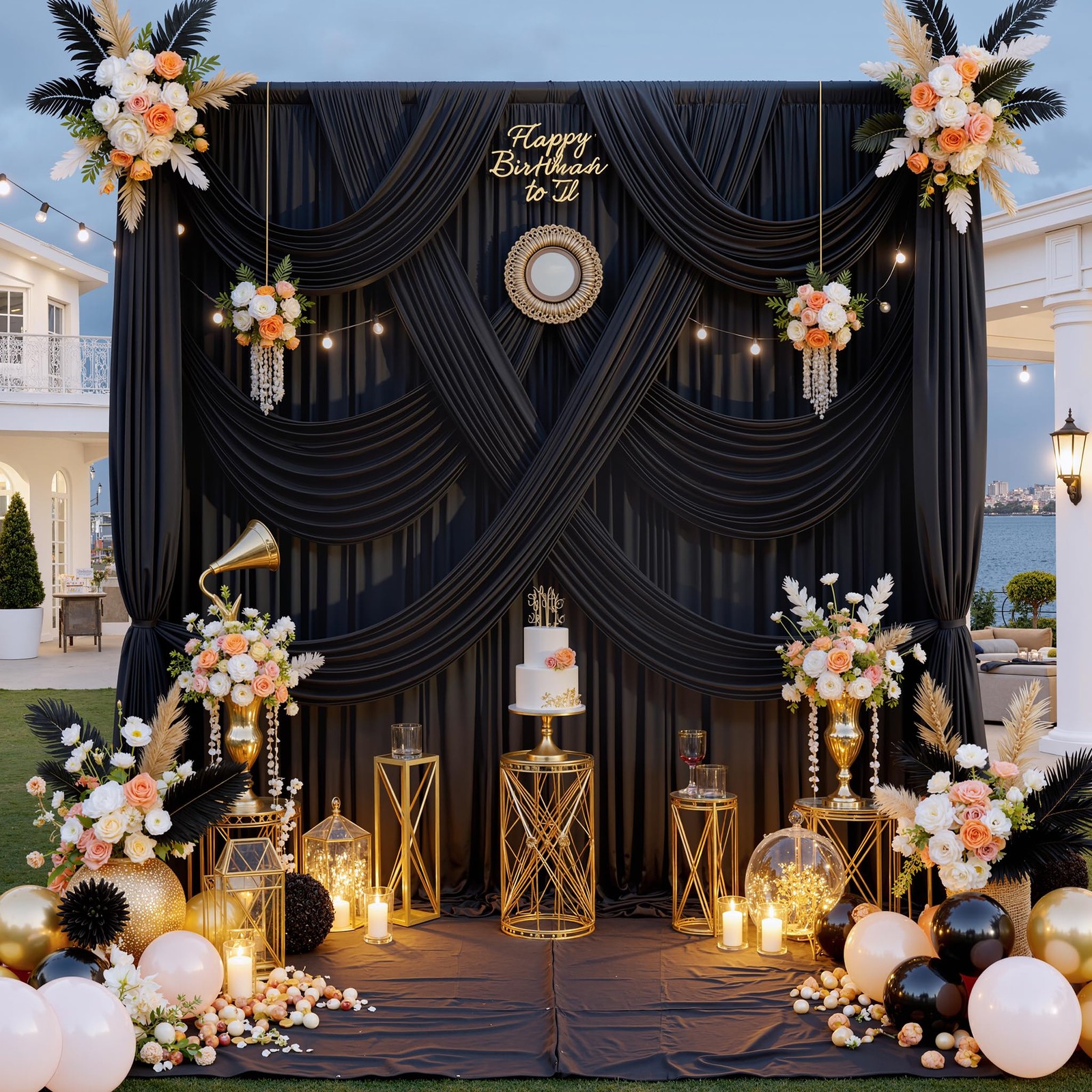 20 ft x 10 ft Wrinkle Free Black Backdrop Curtain for Parties, 4 Panels 10ft …