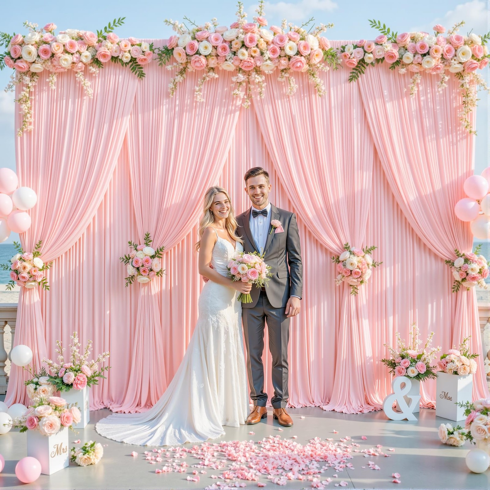 2 PCS 5x10ft Blush Pink Wrinkle Free Fabric Backdrop Curtain Drapes Decor