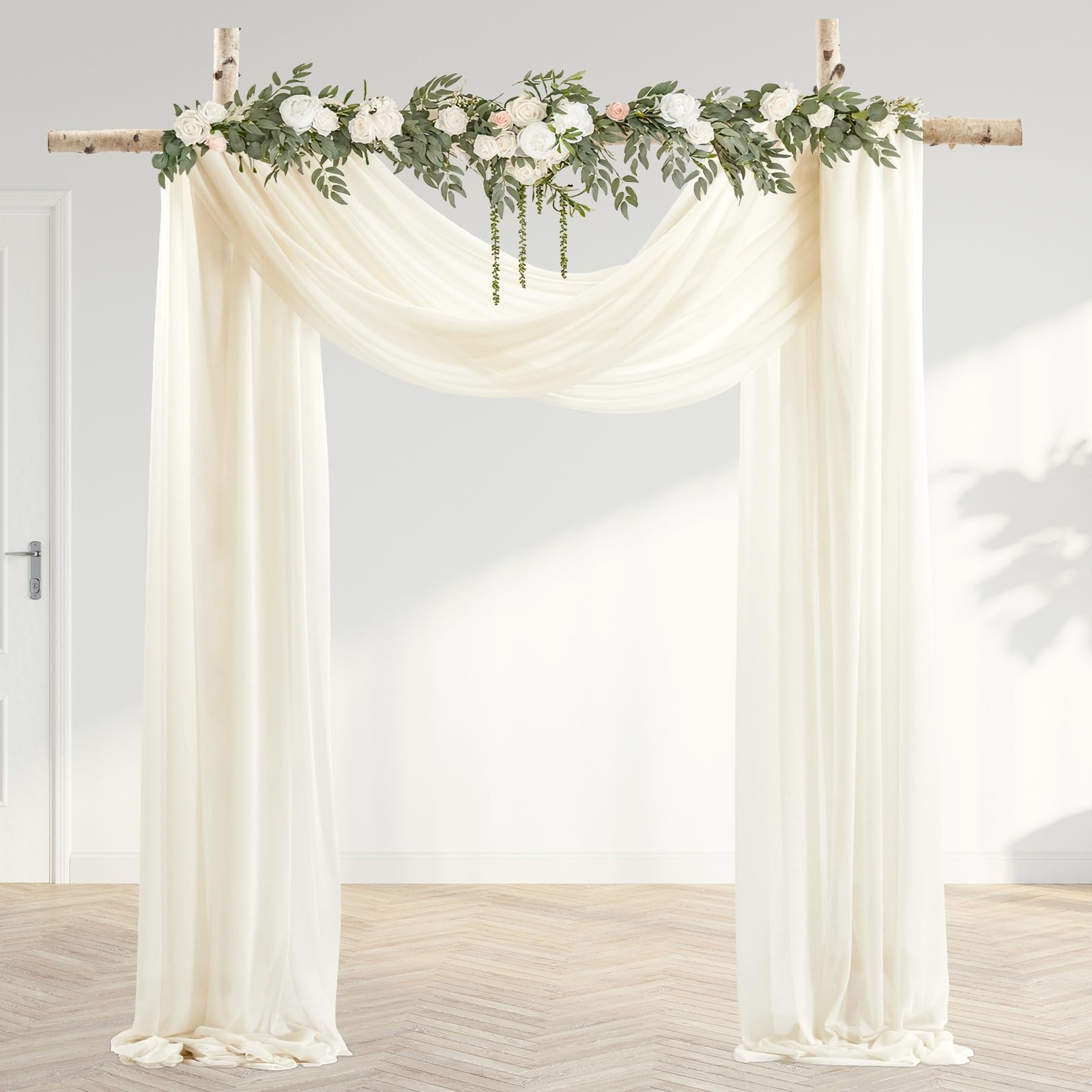 2 Panels Ivory Sheer Wedding Arch Draping Fabric, 30 in x 20 Ft Long Curtains