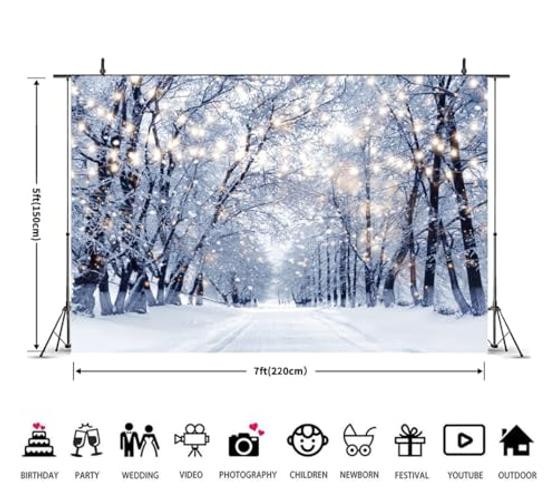 Winter Backdrop Wonderland White Snowy Forest Glitter Trees for 7x5ft