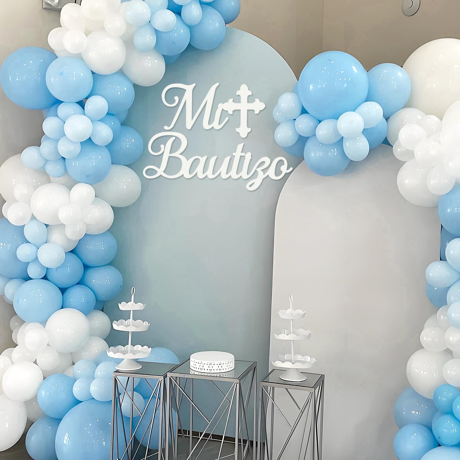 MASTRON Mi Bautizo Sign for Backdrop – White Felt Mi Bautizo Decal Baby Showe…