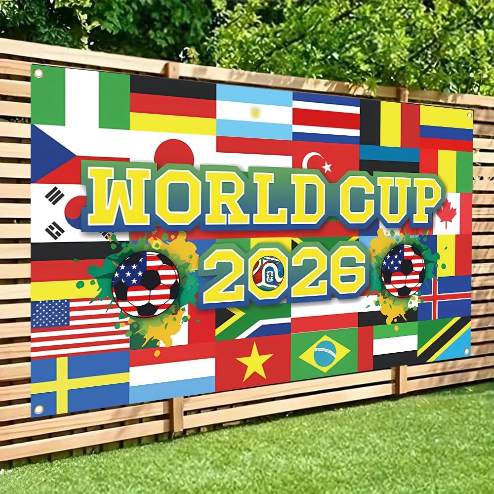 2026 World Cup Backdrop Banner Football Decor Background for Classroom, Office