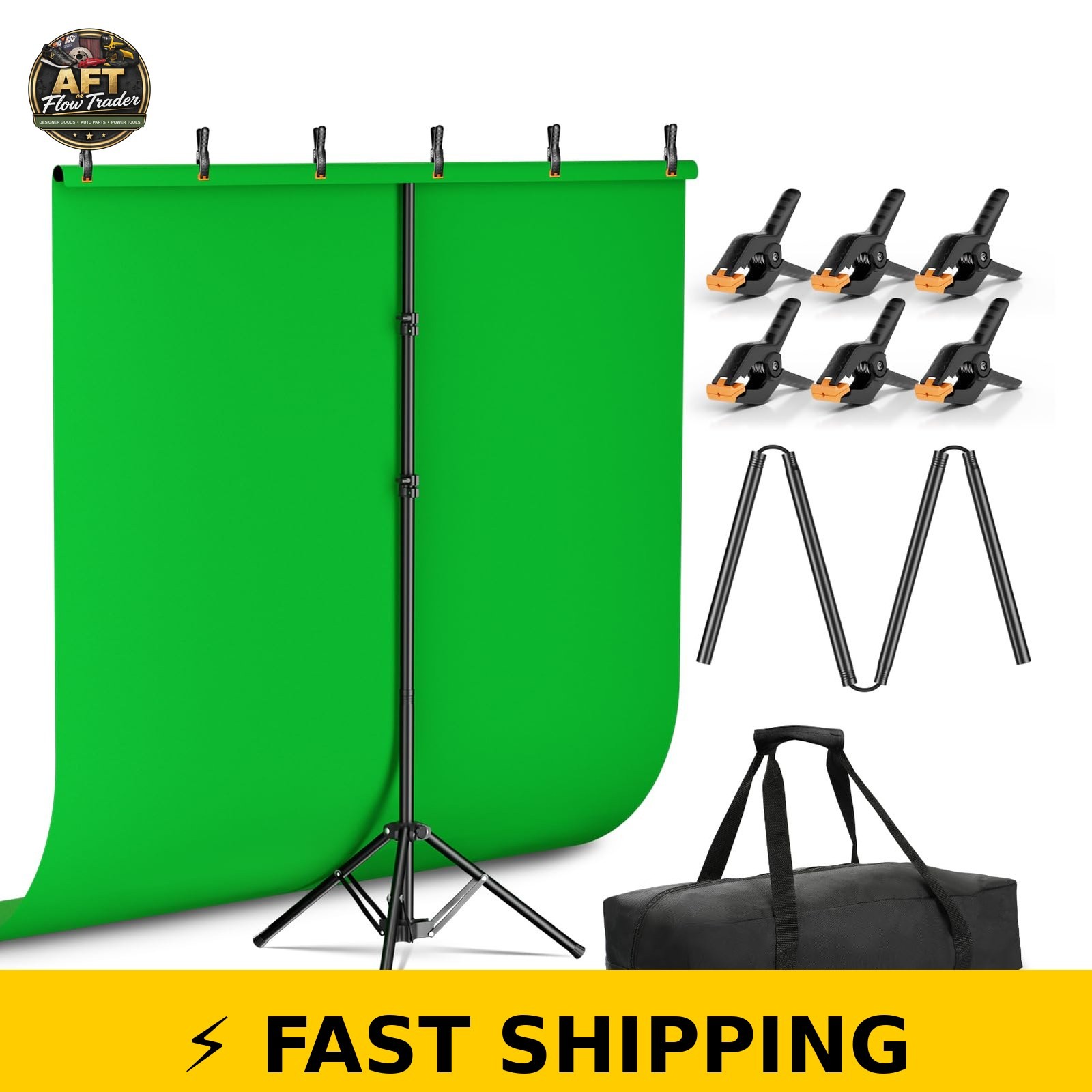 EMART Green Screen Backdrop Kit 5×6.5ft with Stand & Clamps