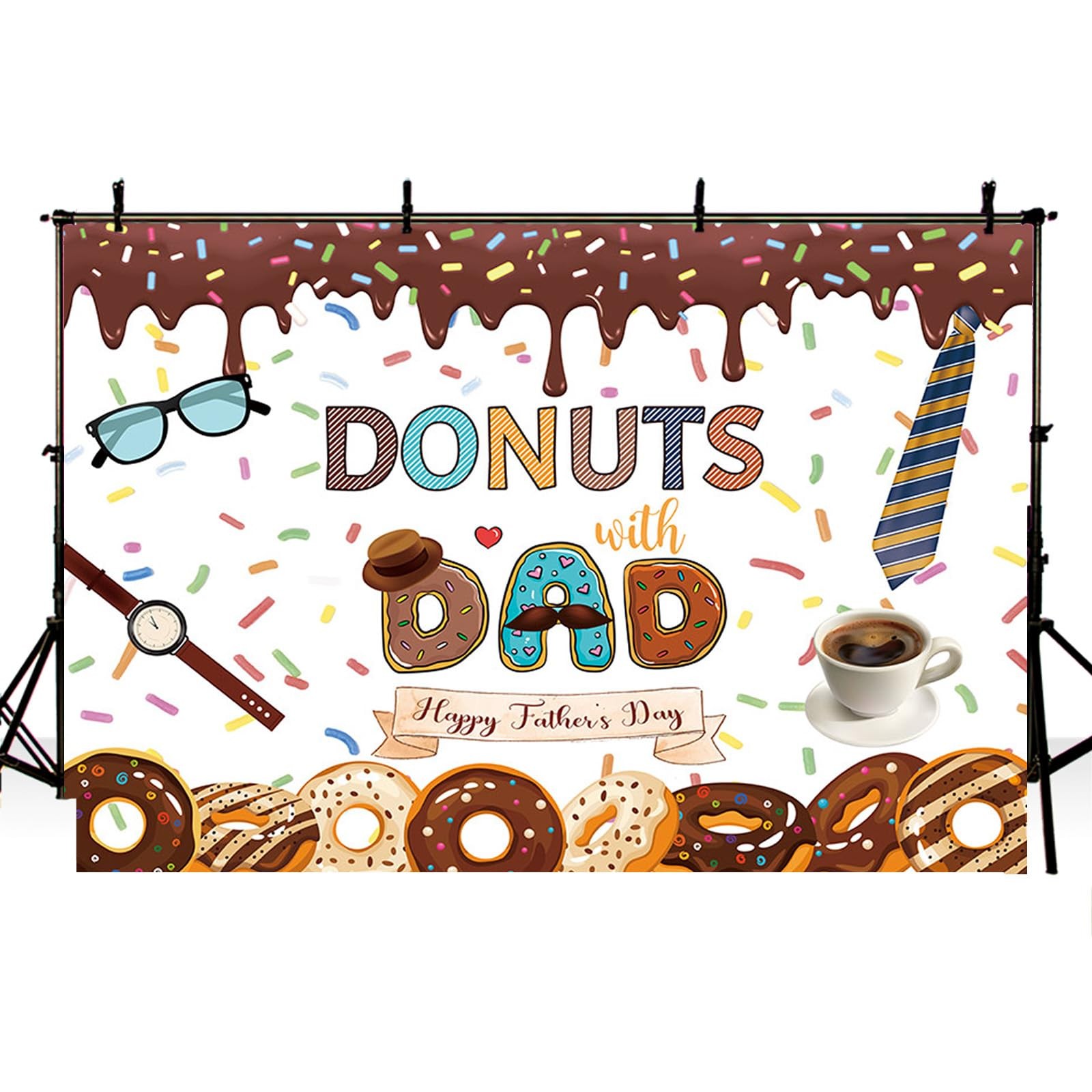 8x6ft Happy Father’s Day Backdrop Donuts with Dad Sprinkles Decorations Banner