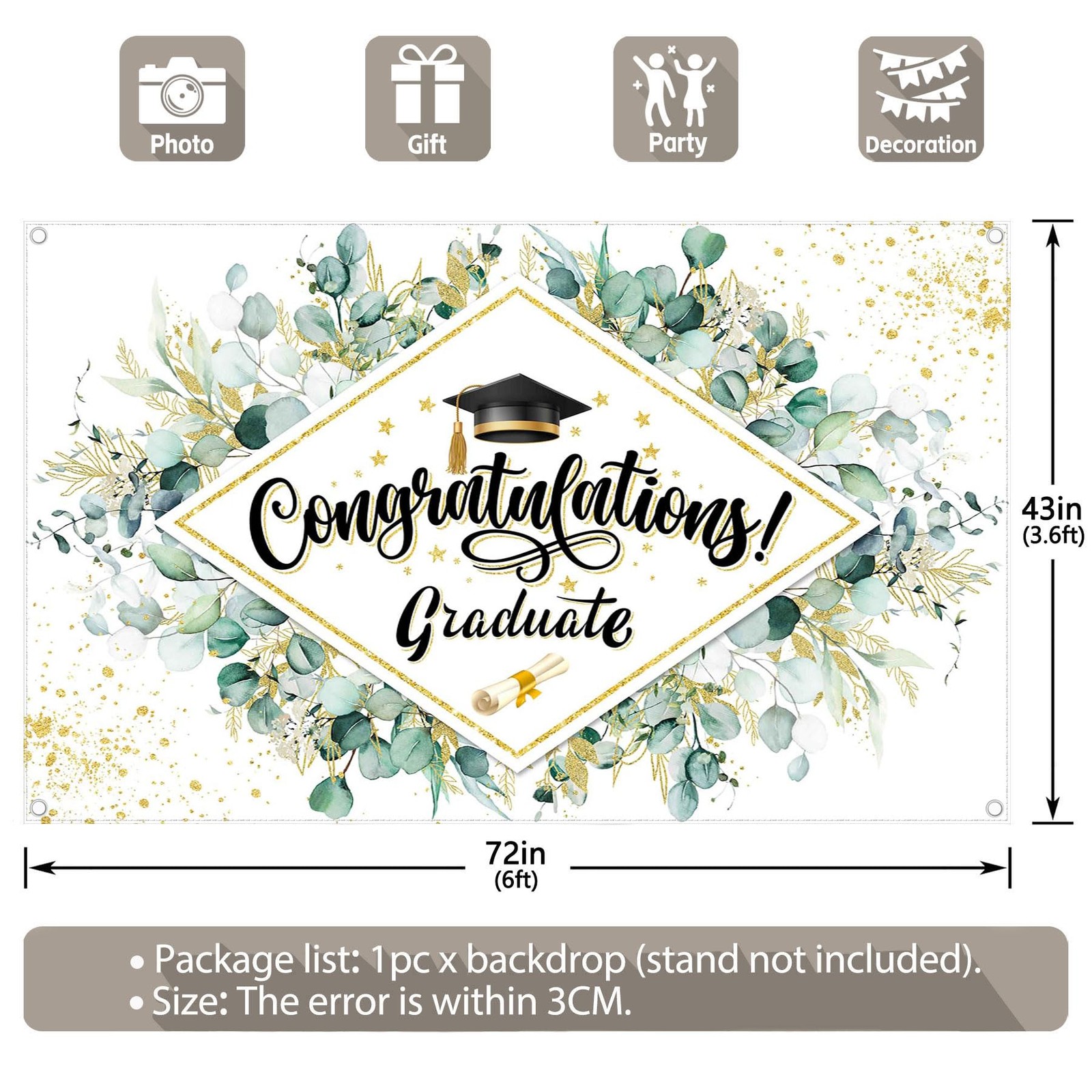 72x43inch Greenery Leaves Graduation Backdrop Congraduations Grads Banner Class