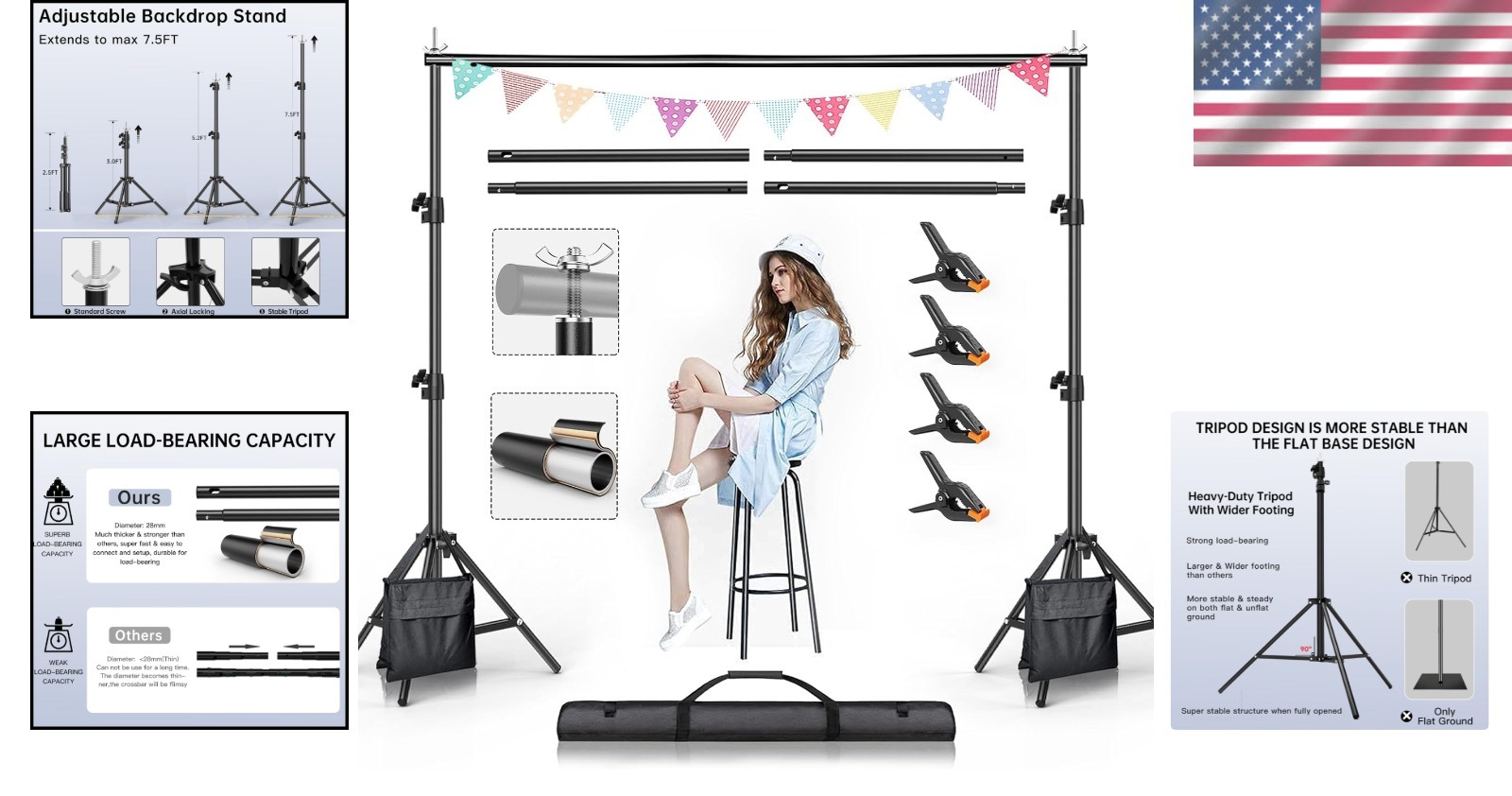 Lightweight and Sturdy 7.5FT x 10FT Backdrop Stand Kit for Photos and Events