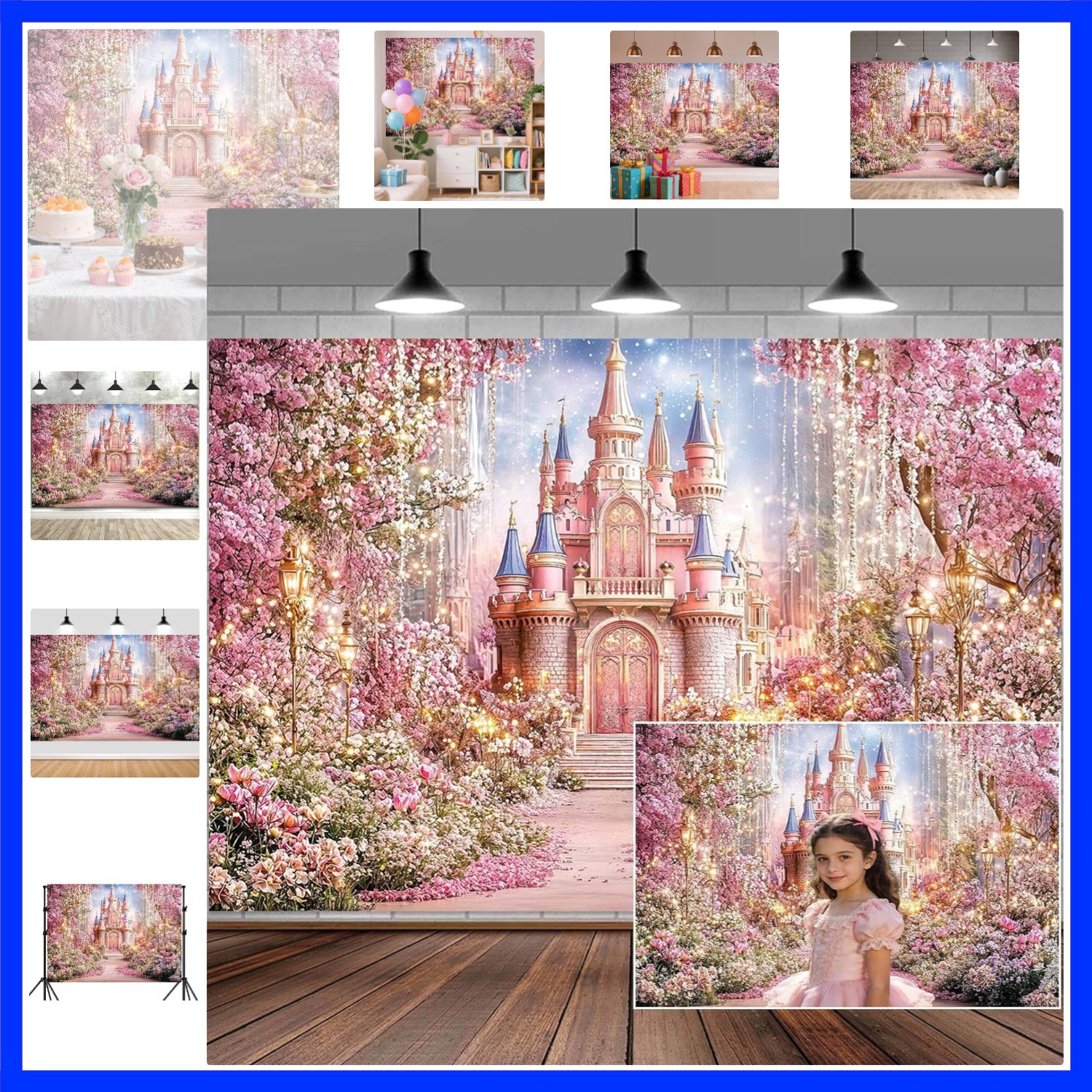 10x8ft Princess Castle Photography Backdrop Pink Flowers Floral Fantasy Fairy…