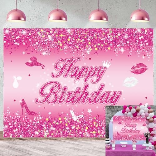 Pink Flash Birthday Backdrop Hot Pink Shining Sequins Photography 7x5FT
