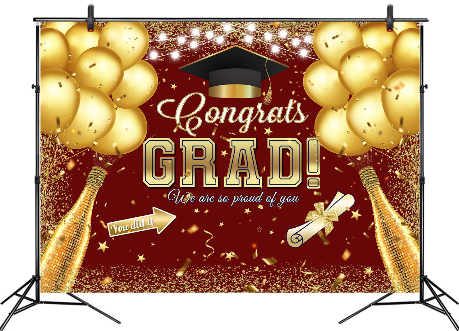 10x8ft Gold Balloon Happy Graduation Party Red Photo Background Studio Props