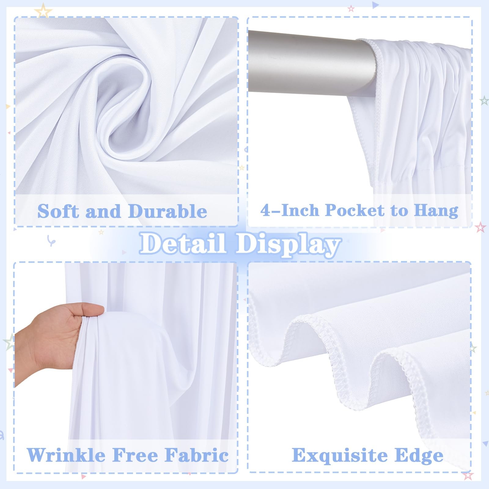 2 PCS 5.3×10 FT White Wrinkle Free Soft Fabric Backdrop Curtains Wedding Drape