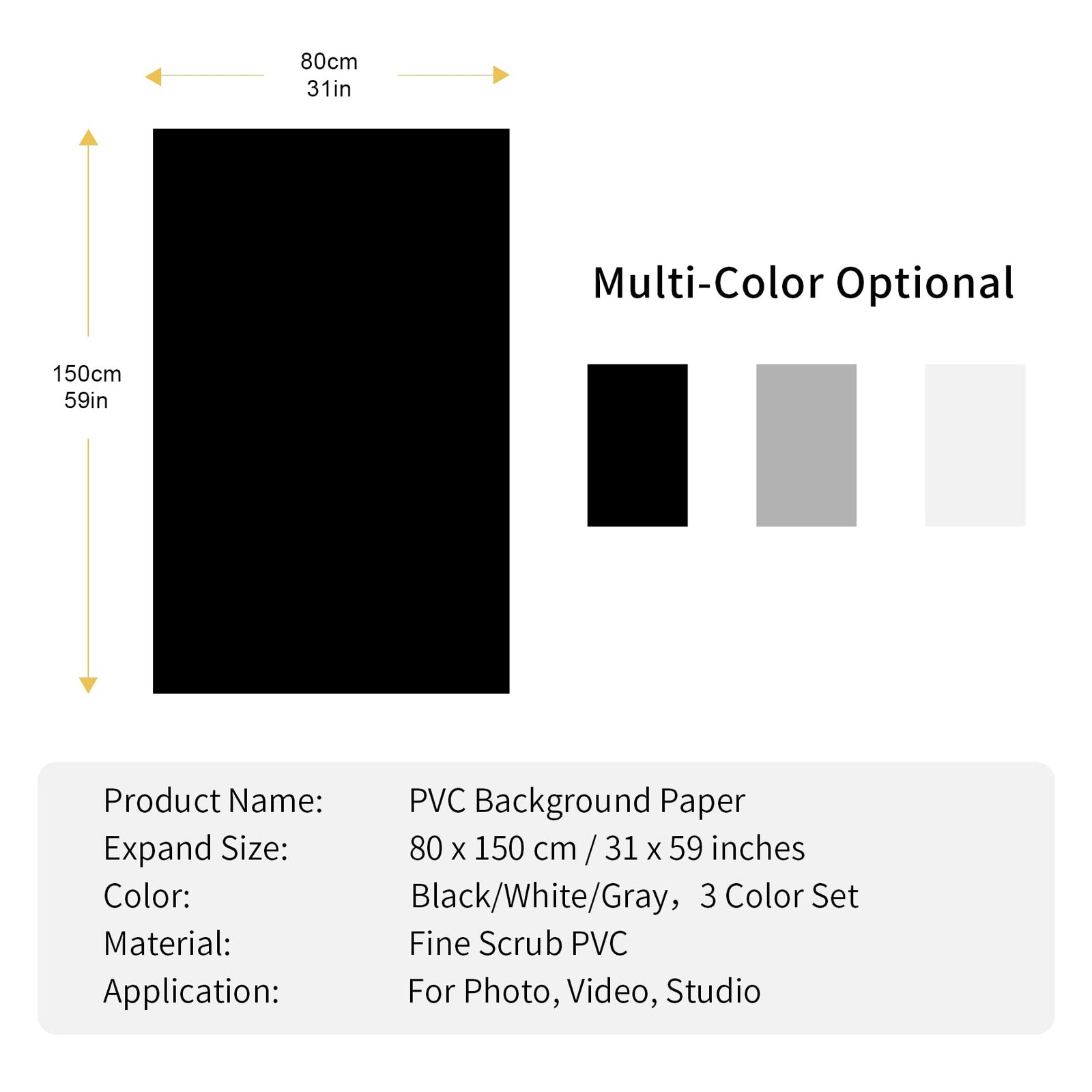 Meking 31x59inch (80x150cm) Photography PVC 31x59inch, Matte Black White Grey