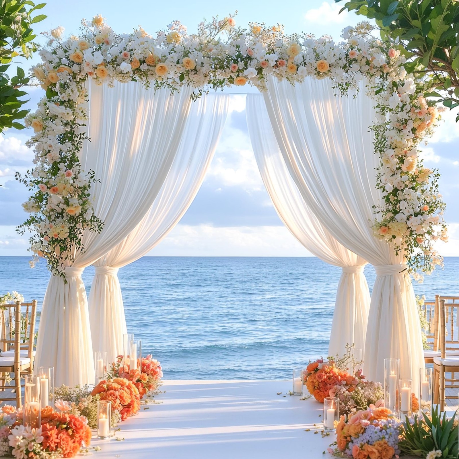 2 Panels White Backdrop Curtains 8×10 Ft Party Wedding Photo Soft Fabric Decor