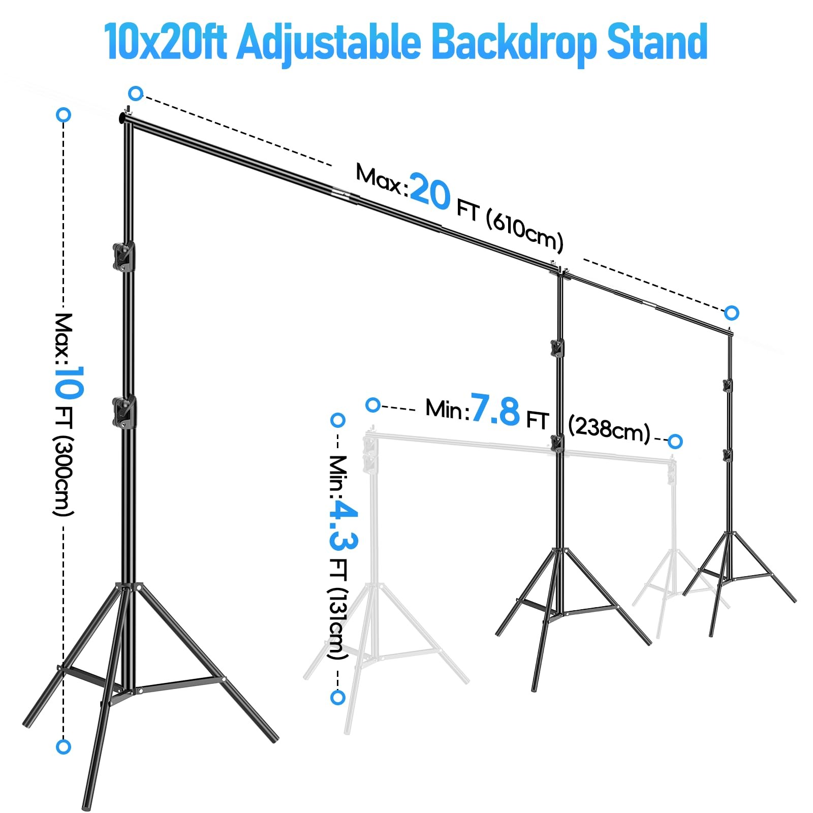 EMART Photo Video Studio 20 ft Wide 10 ft Tall Adjustable Heavy Duty Photography