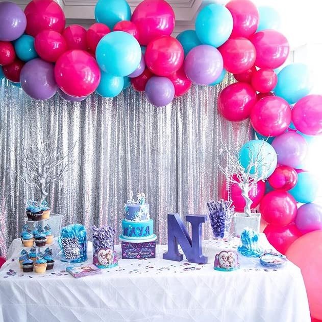 7ft x 7ft Silver Sequin Backdrop Curtain Glitter Photo Booth Backdrop for Wed…