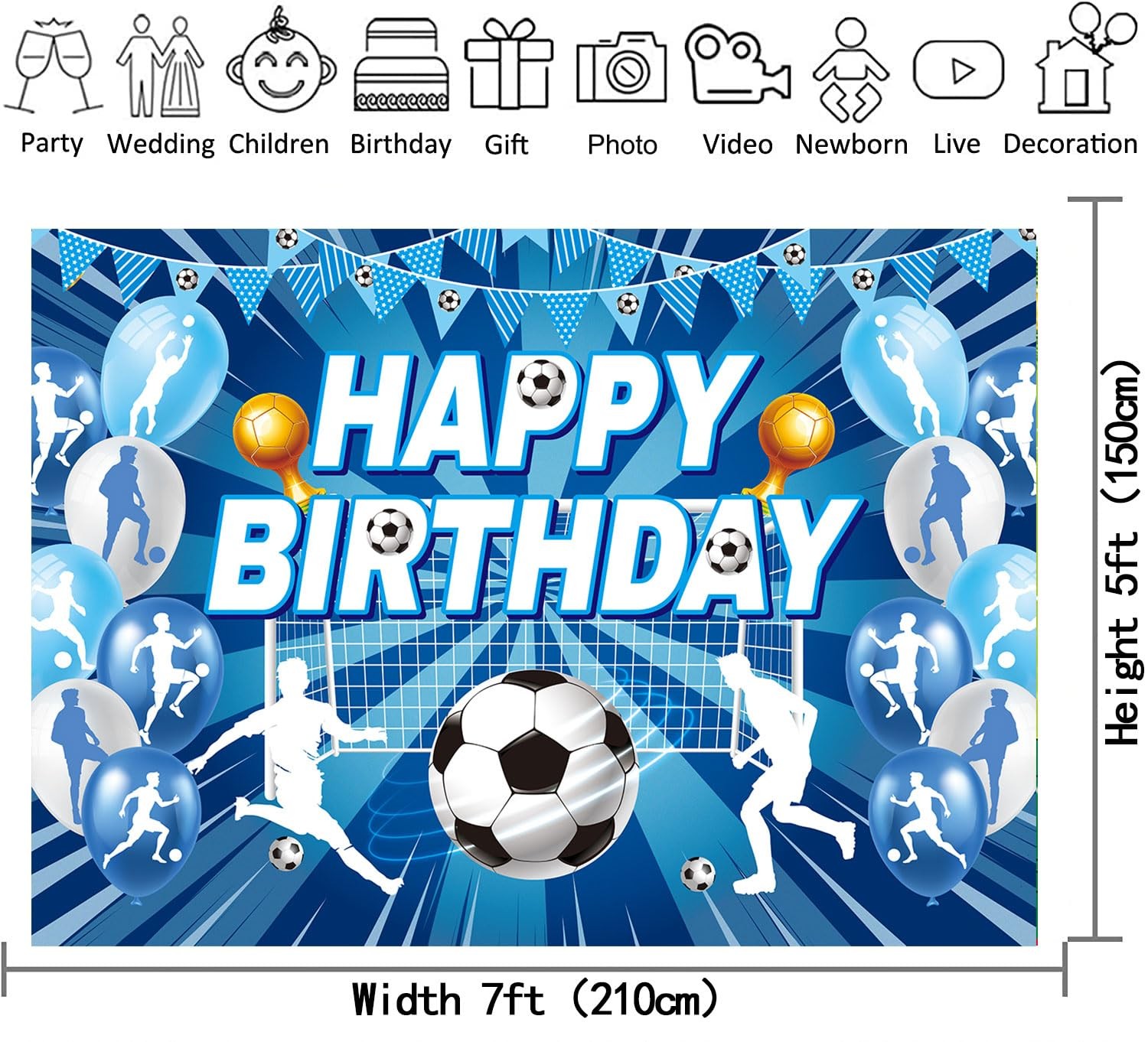 Soccer Birthday Backdrop Blue Soccer Happy Birthday Photography Bckdground Sp…