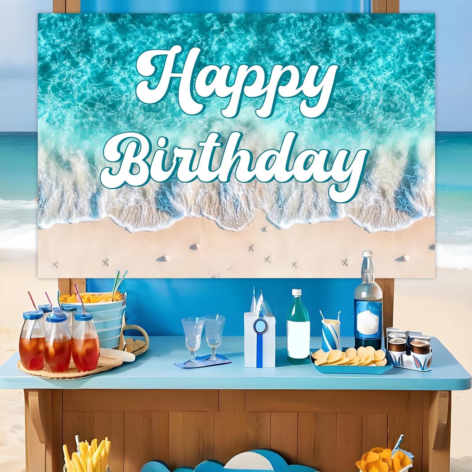 Ocean Waves Birthday Party Decorations 5 * 3ft Ocean-Beach Happy-Birthday Bac…