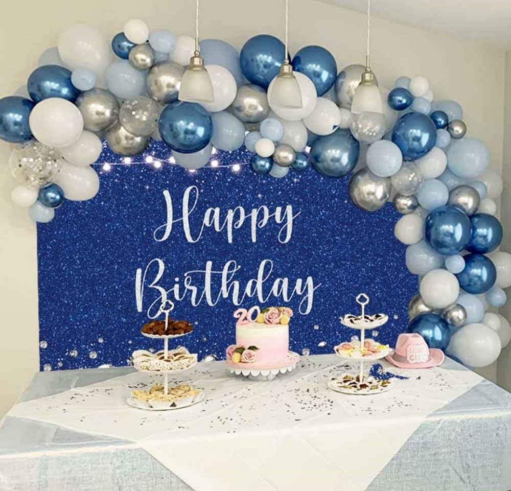 Royal Blue Photography Backdrop 7x5FT Girls Happy Birthday Studio Glitter Silver