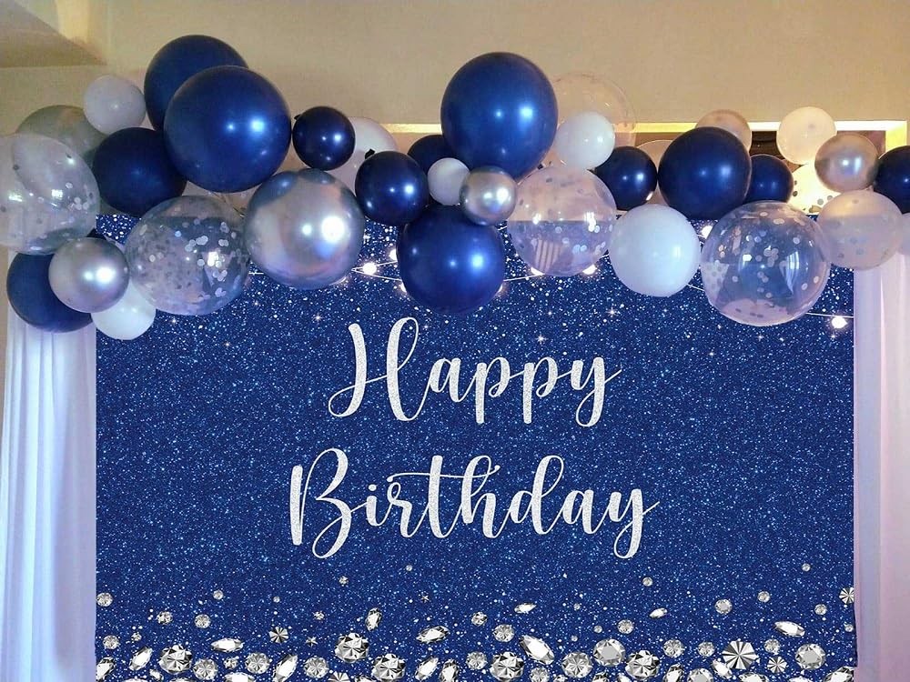 Royal Blue Photography Backdrop 7x5FT Girls Happy Birthday Studio Glitter Silver