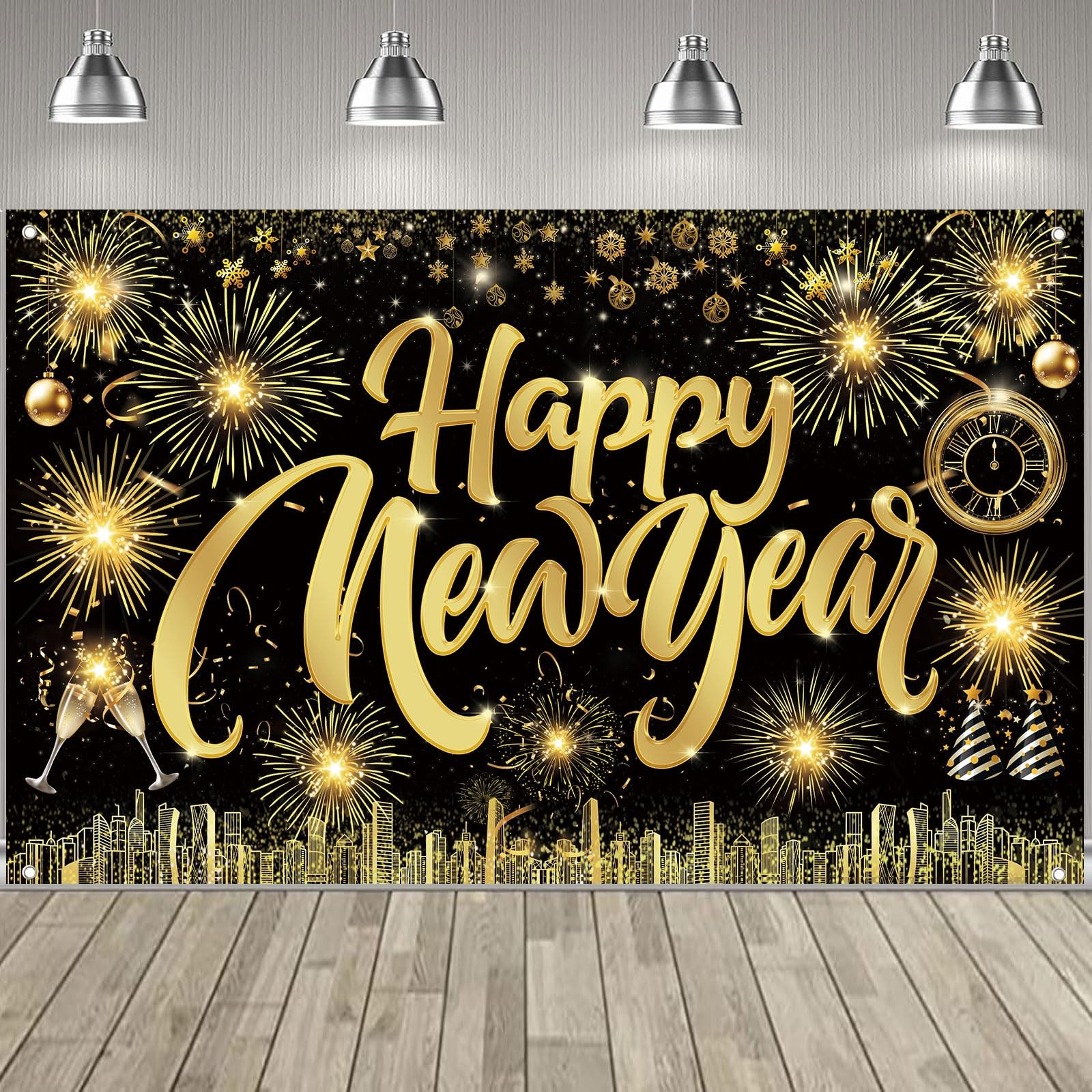 Happy New Year Party Backdrop Poster Banner Photography Background for Party