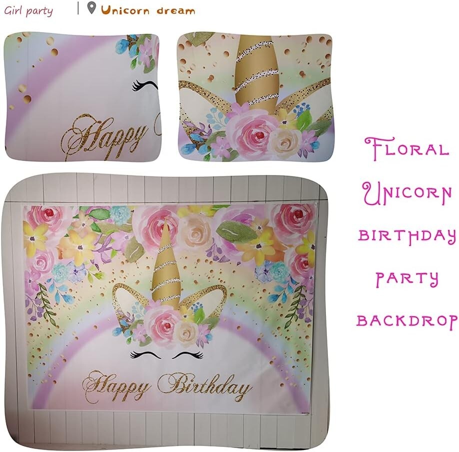 Photography Backdrop Girl Unicorn Birthday Party Banner Princess Sweet Pony Deco