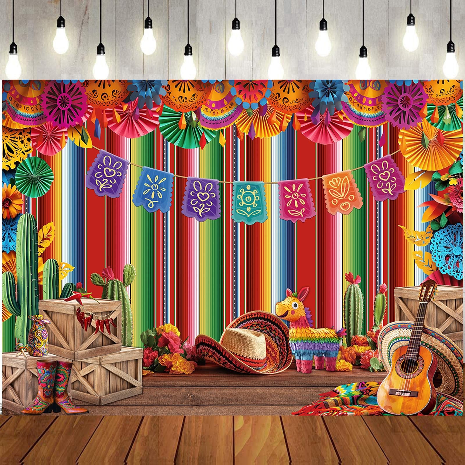7x5ft Mexican Fiesta Backdrop Paper Flowers Photography Background 331