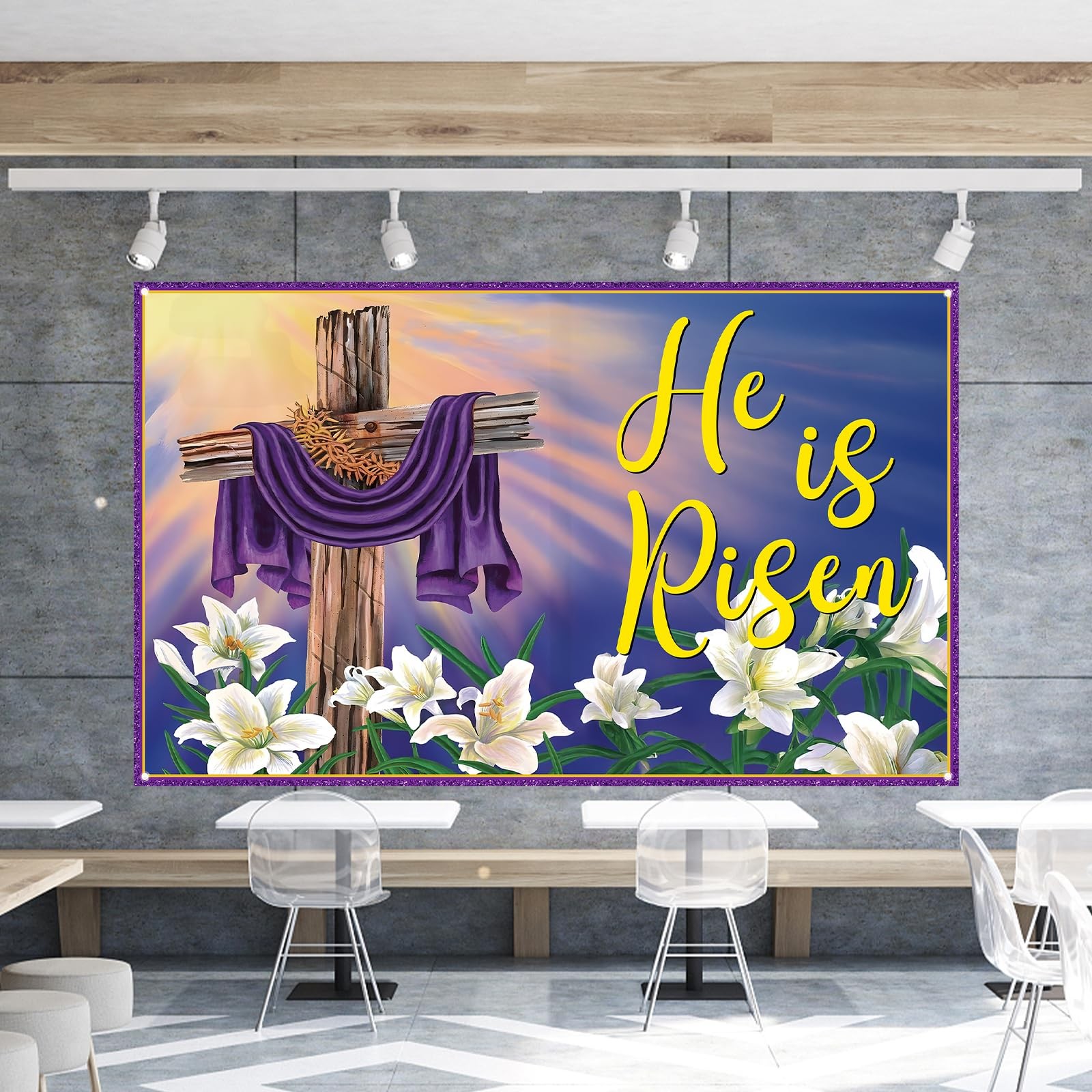 He is Risen Backdrop for Photography Lily Cross 71 inches x 43 inches, Purple