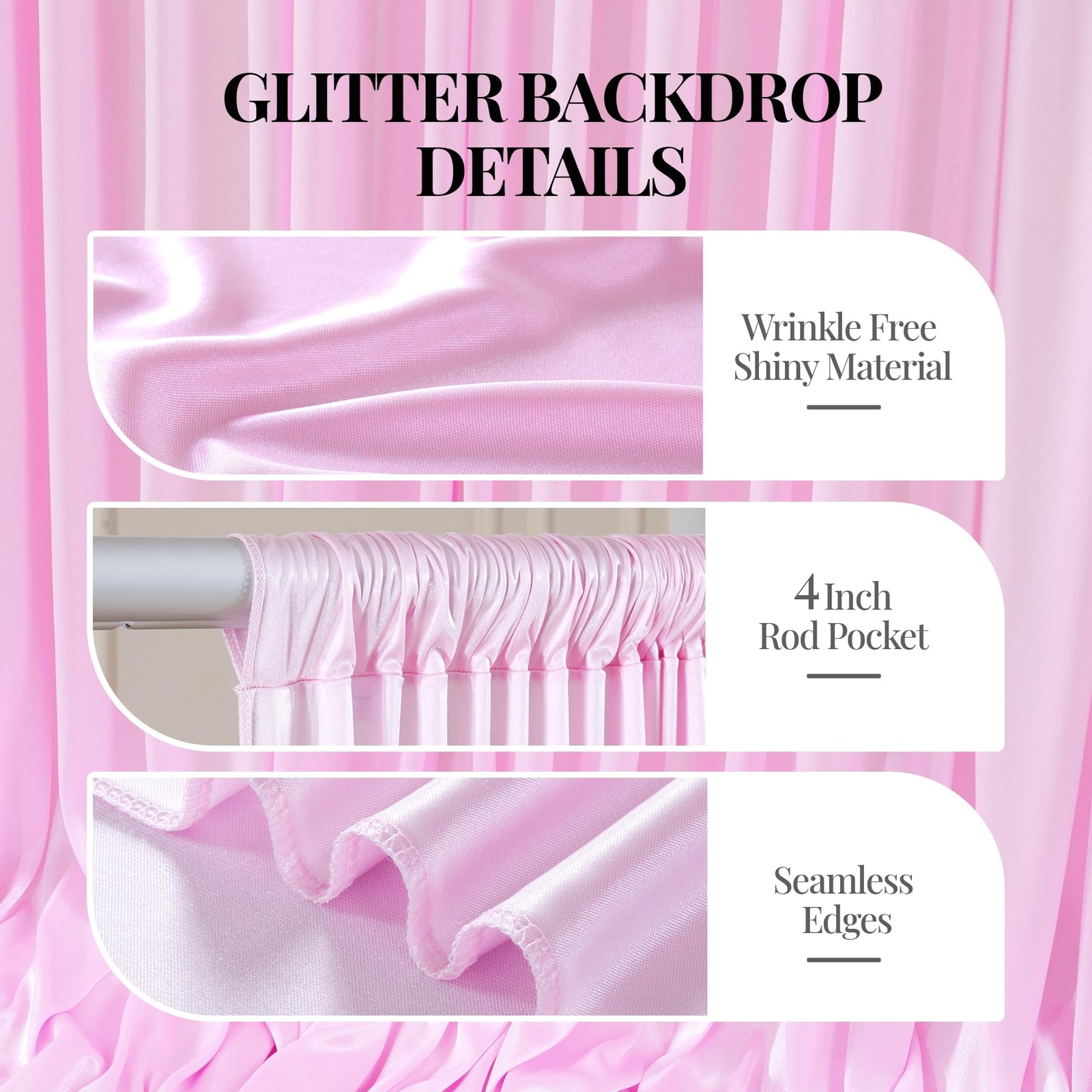 40x10ft Pink Glitter Backdrop Curtain for Parties, W5 x H10′(8 Panels),