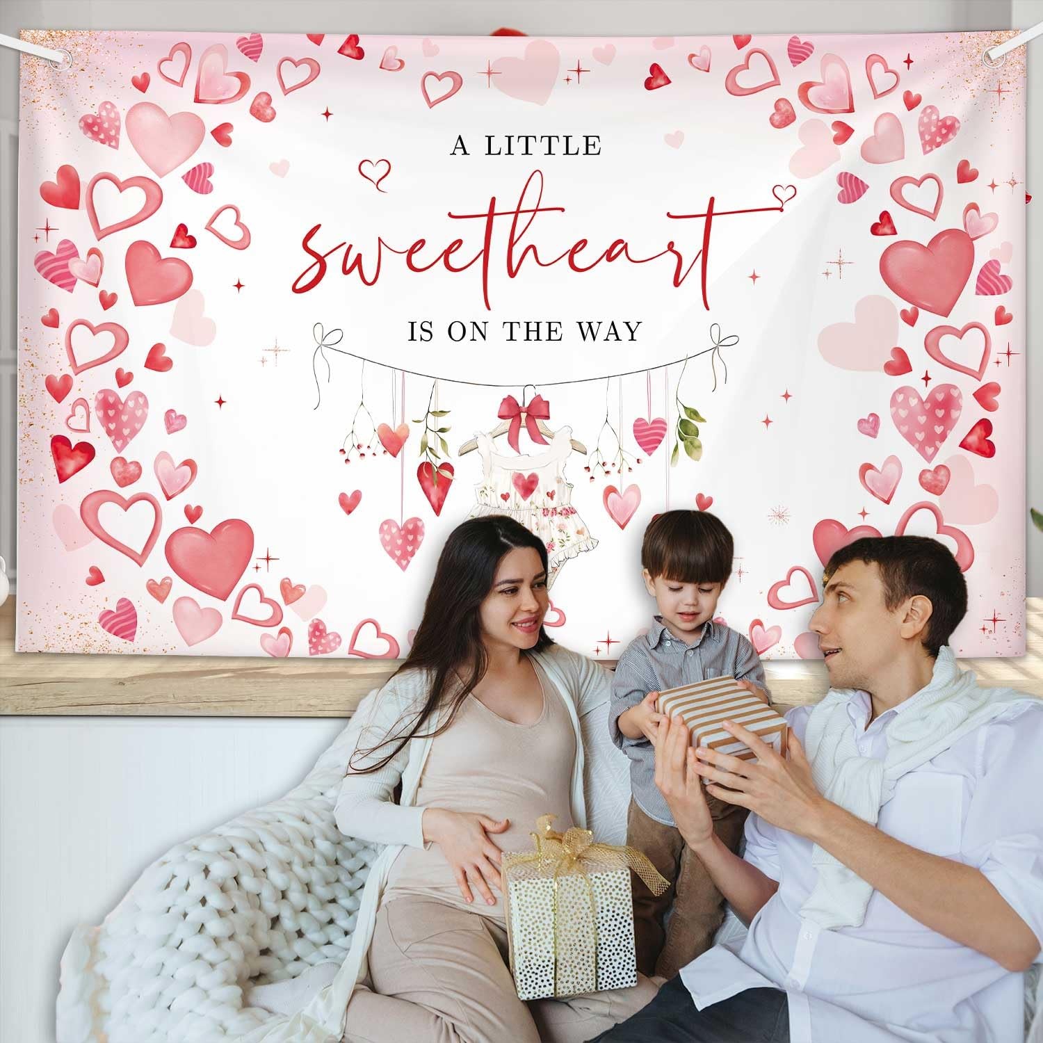 Sweetheart Baby Shower Backdrop Girl Red Hearts Photography 6×3.6 Feet