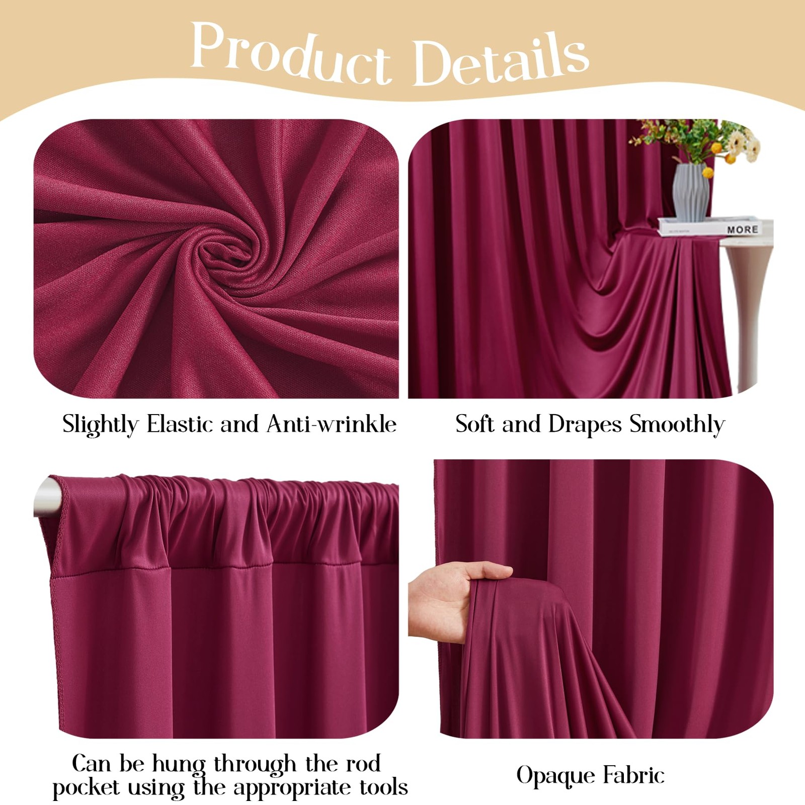 10x10ft Burgundy Backdrop Curtains Dark Red Wrinkle Free Drapes Wedding Party