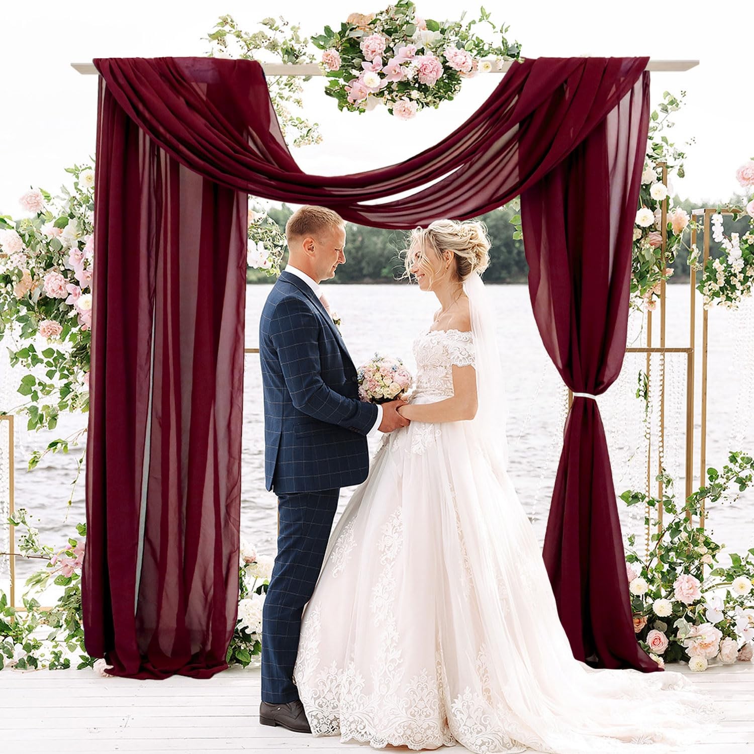 Burgundy Draping Fabric Wedding Chiffon Drapes 20FT Arch 1 PCS Sheer Curtain