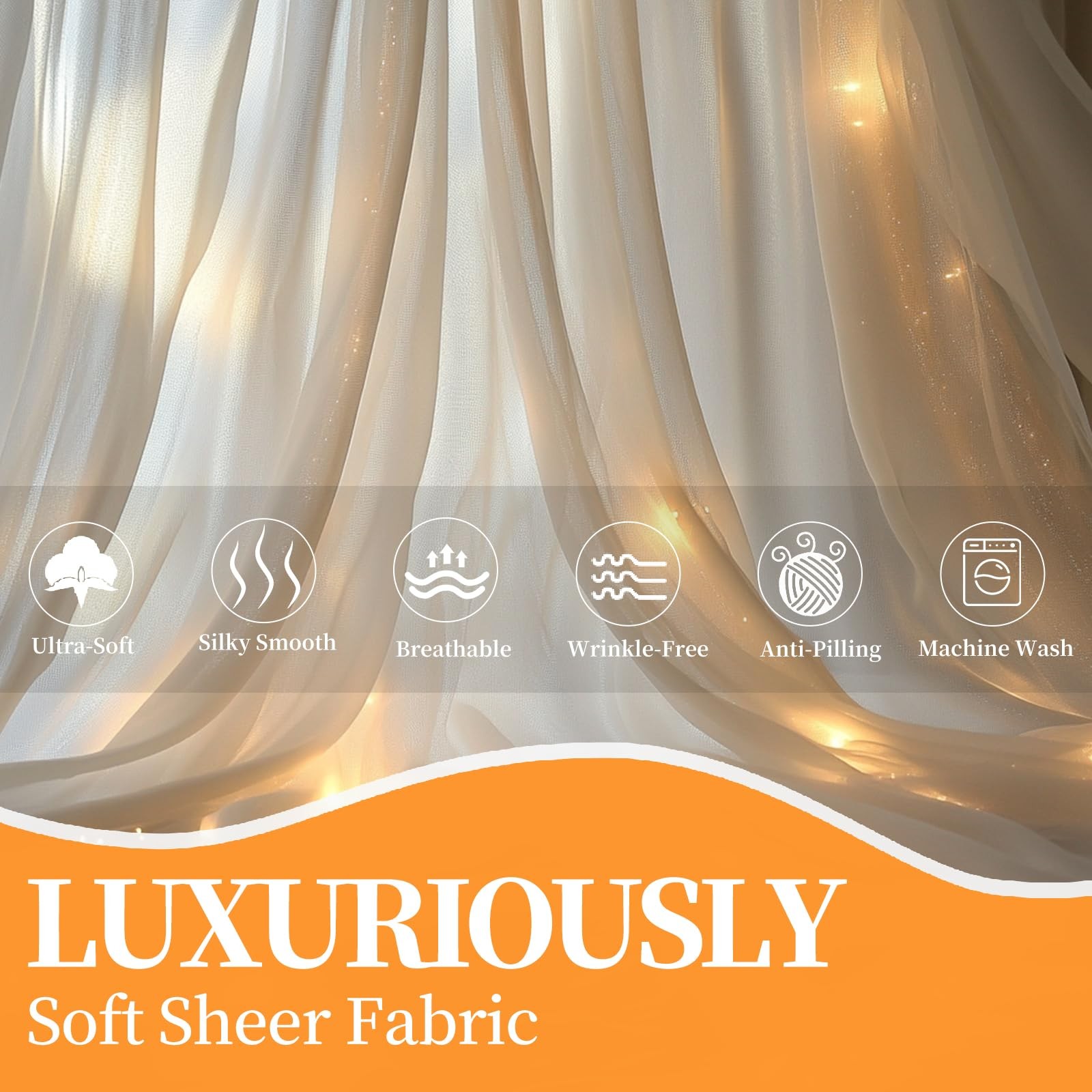 10x10ft White Tulle Backdrop Curtain with String Lights, -Sheer Wedding Backd…