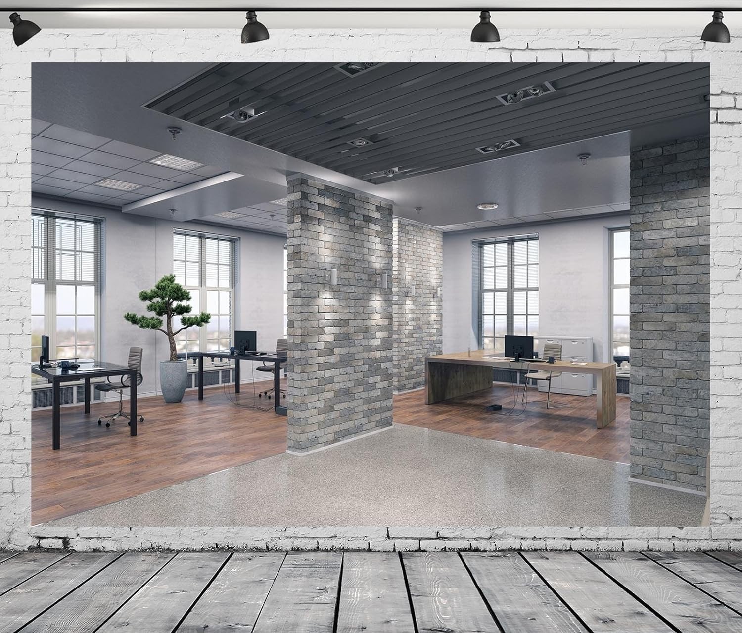 7x5ft Fabric Modern Office Backdrop for Video Conference – Elegant Business Inte