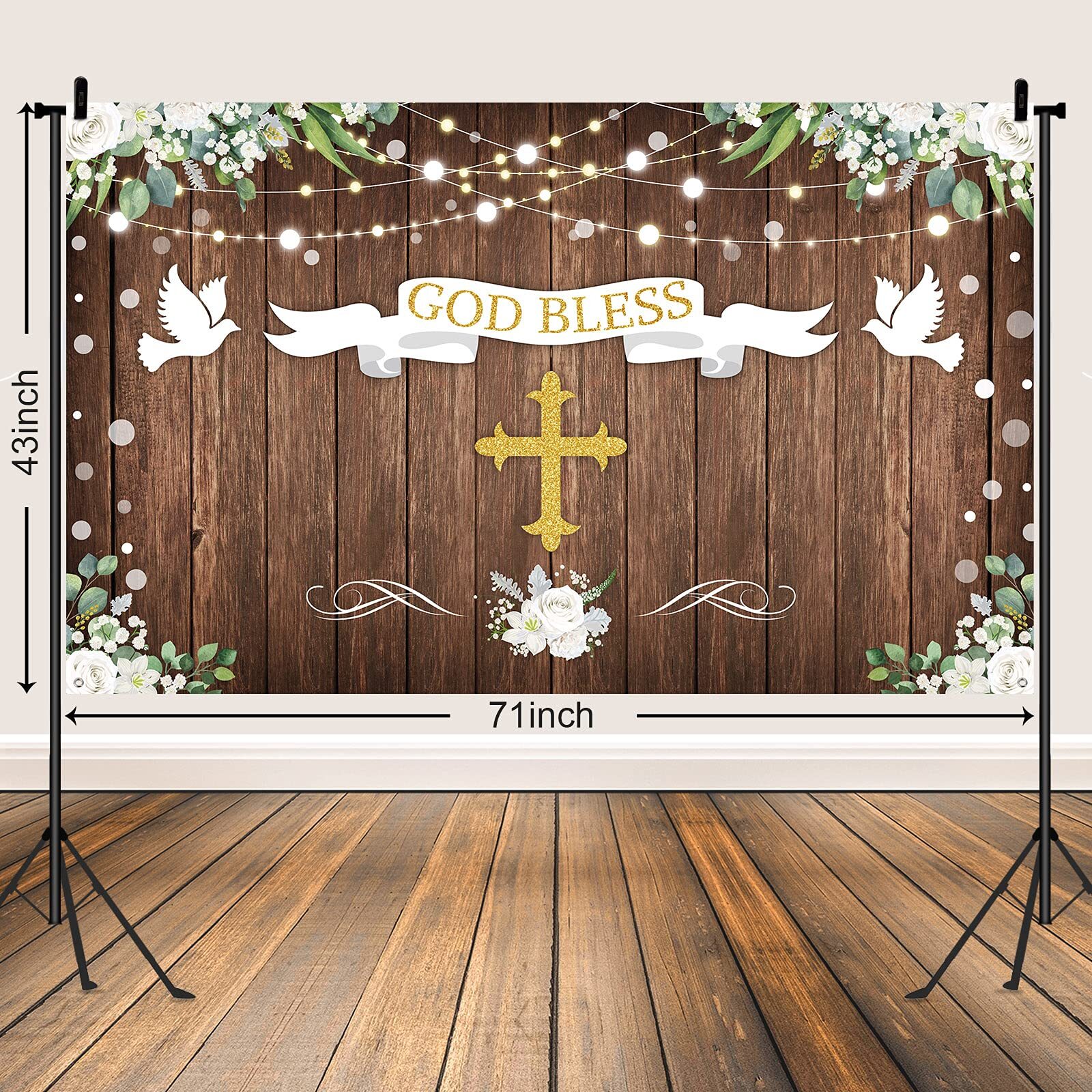 71 x 43 Inch God Bless Baptism Backdrop First Holy Communion Party Decoration…