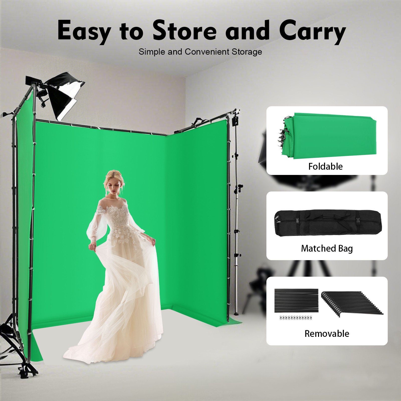 12.73*7.55ft Photography Backdrop Stand Kit with Green Cloth For Photo Studio