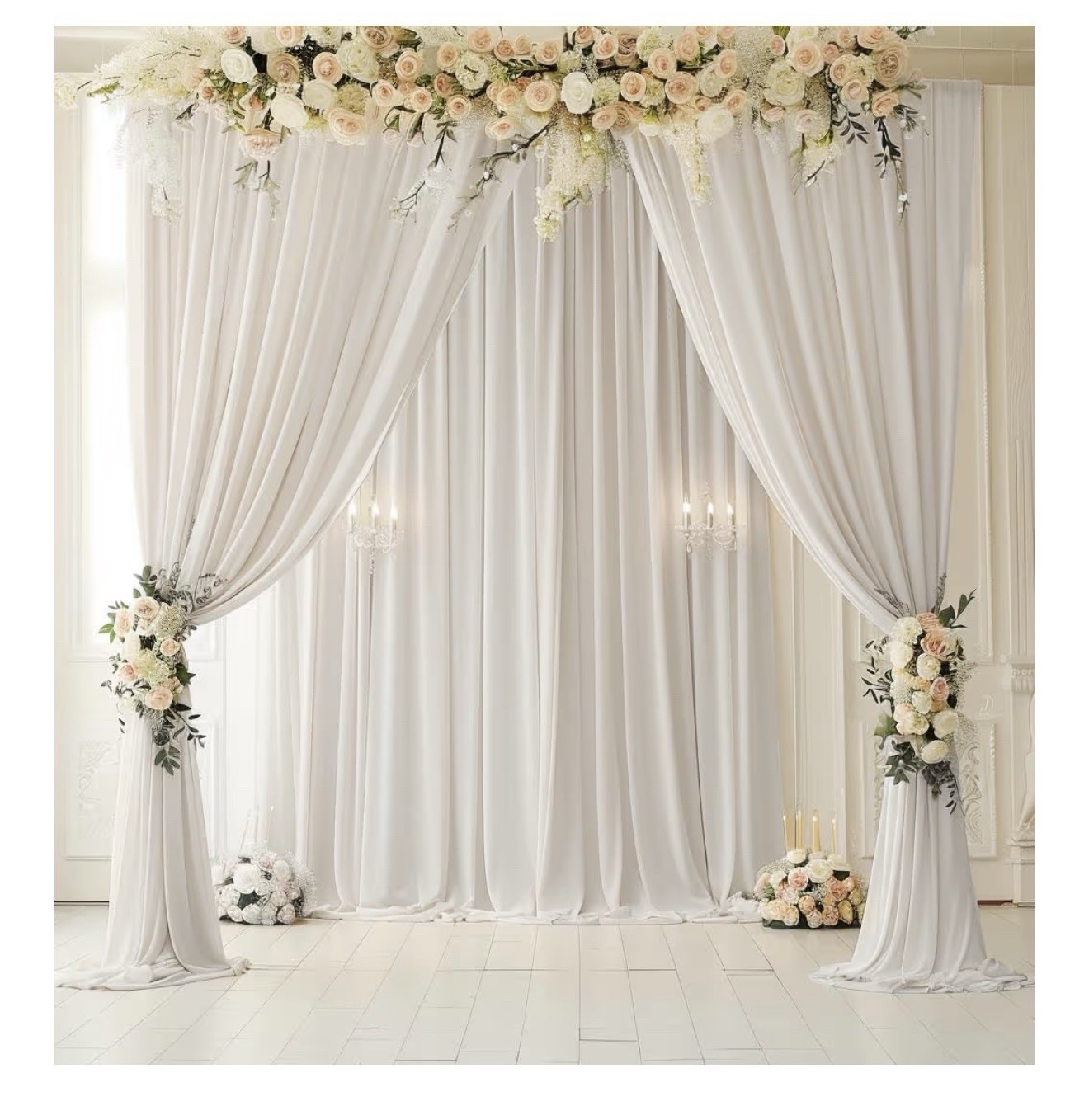 Ivory Polyester Wrinkle Free Floral Backdrop Curtains 2 Panels 5x10ft 10x10ft