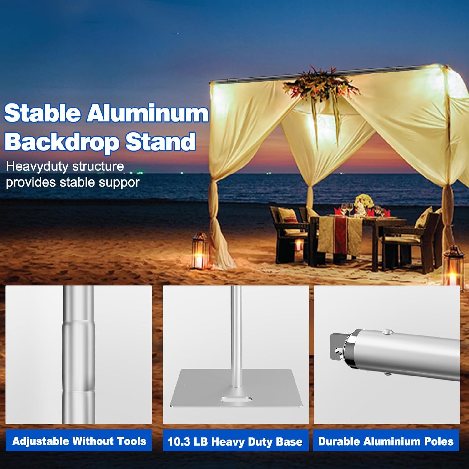Pipe and Drape Backdrop Stand 10x10Ft Adjustable Heavy Duty Frame for Wedding