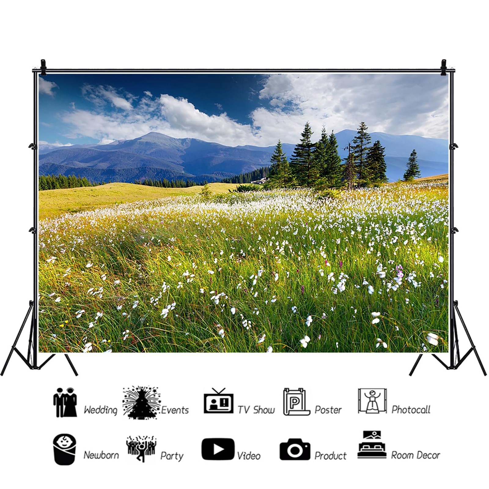 8x6ft Summer Landscape Backdrop Flower Mountain Photo Background Vinyl