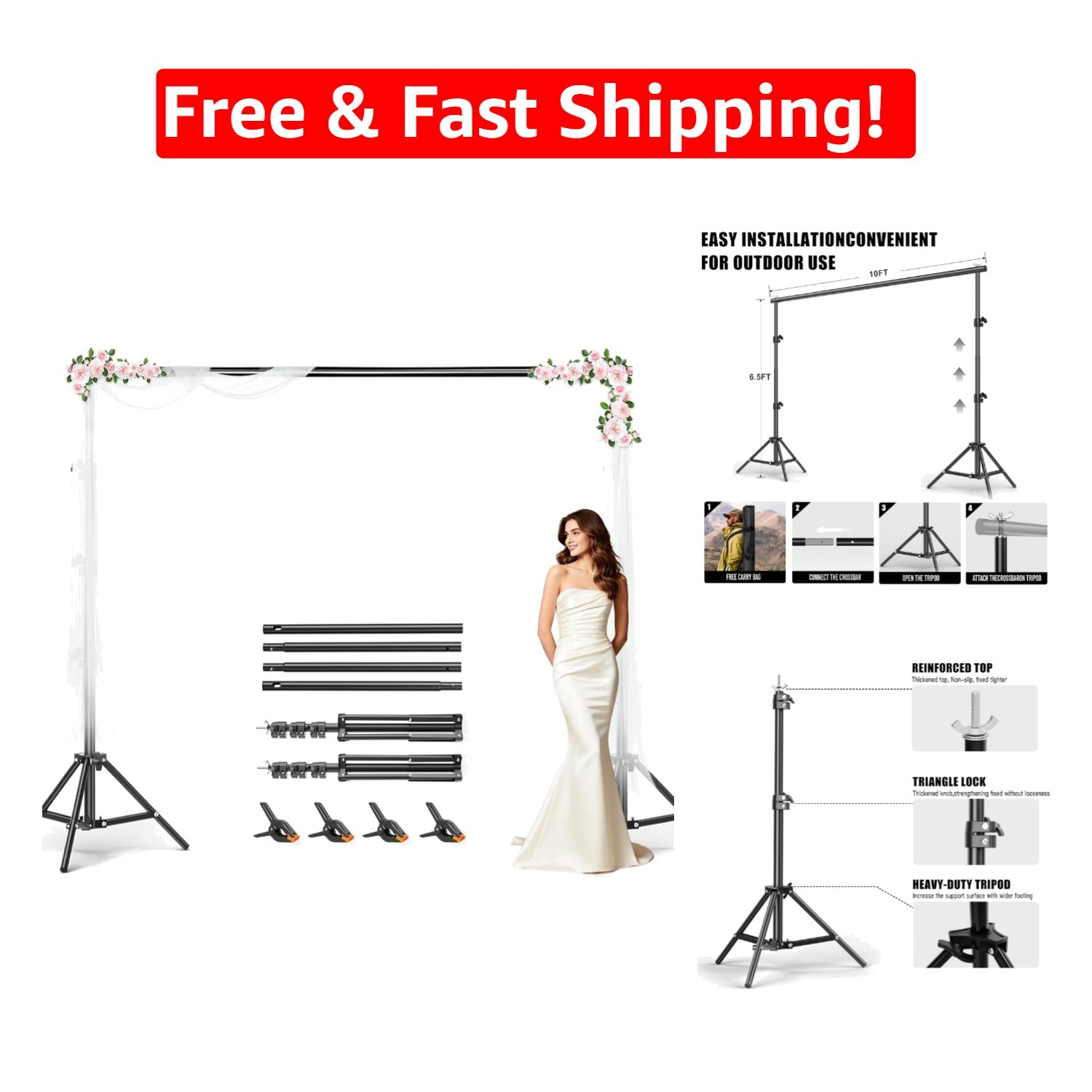 Versatile 6.5×10 FT Backdrop Stand System – Ideal for Photography and Weddings