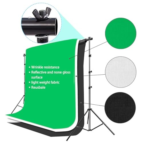 Photo Video Studio 10 x 8.5ft Stand with Muslin Backdrop (Green /White /Black)