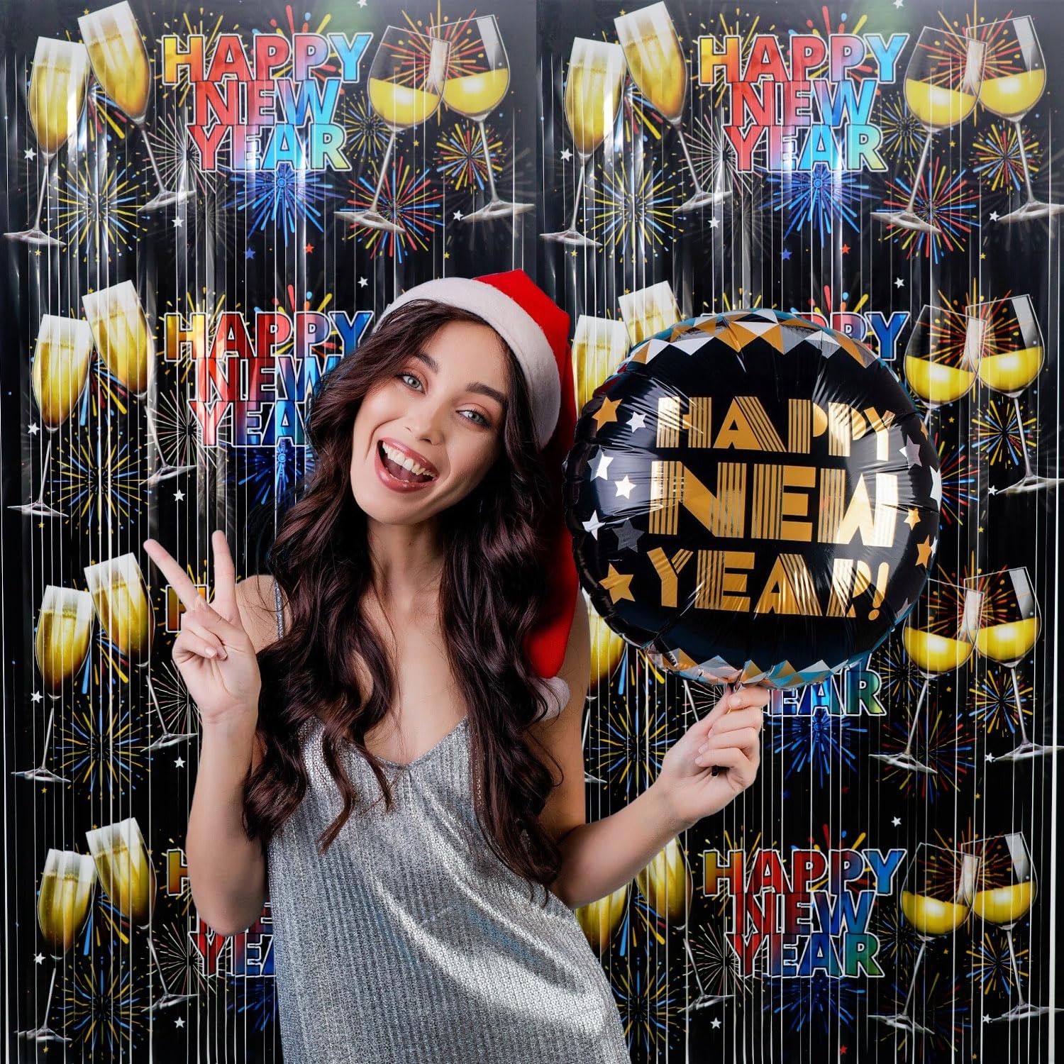 1 PCS Foil Curtain Backdrop Metallic Tinsel New Year Party Photo Booth Prop