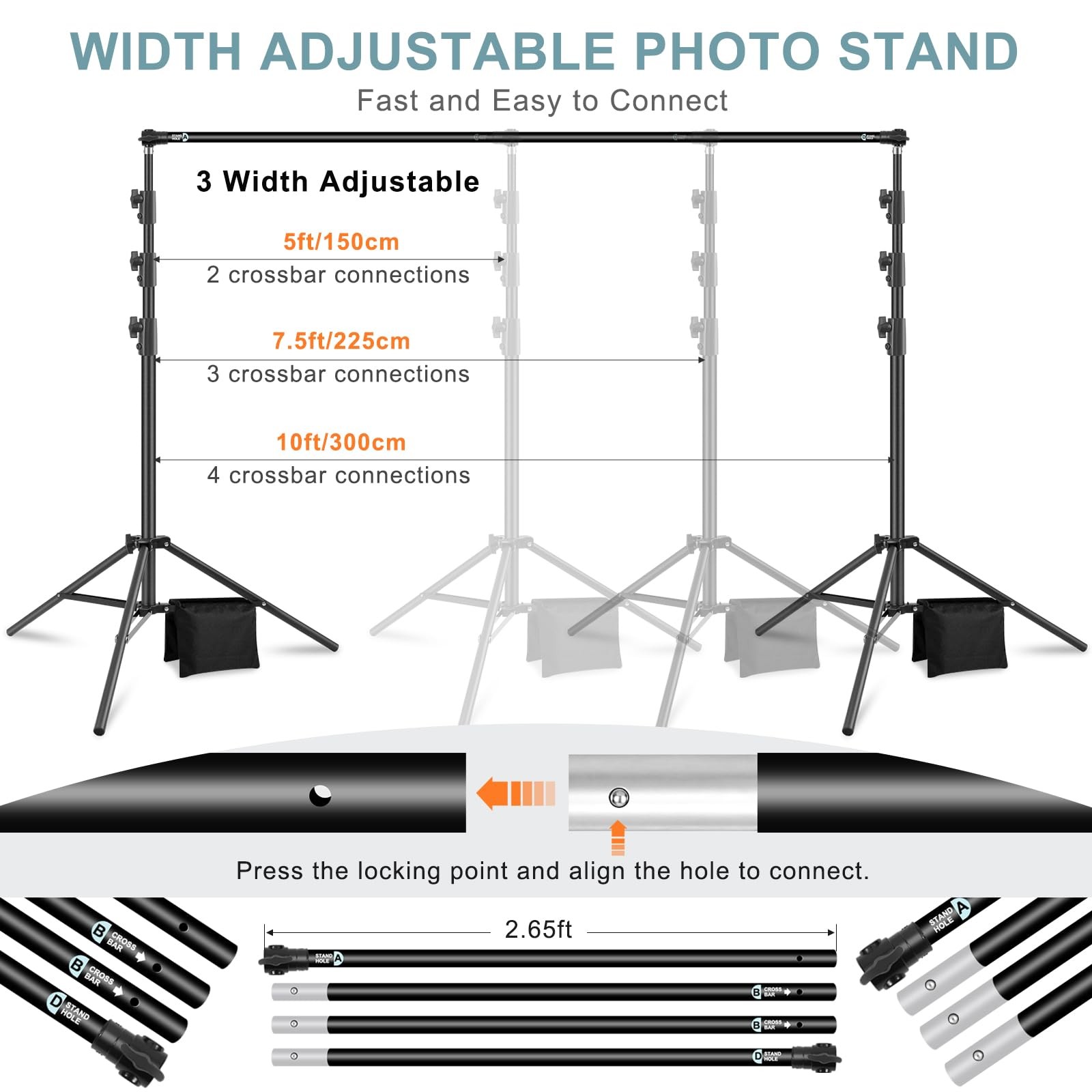 10.2x10Ft Heavy Duty Backdrop Stand, Adjustable Backdrop Support System Kit, …