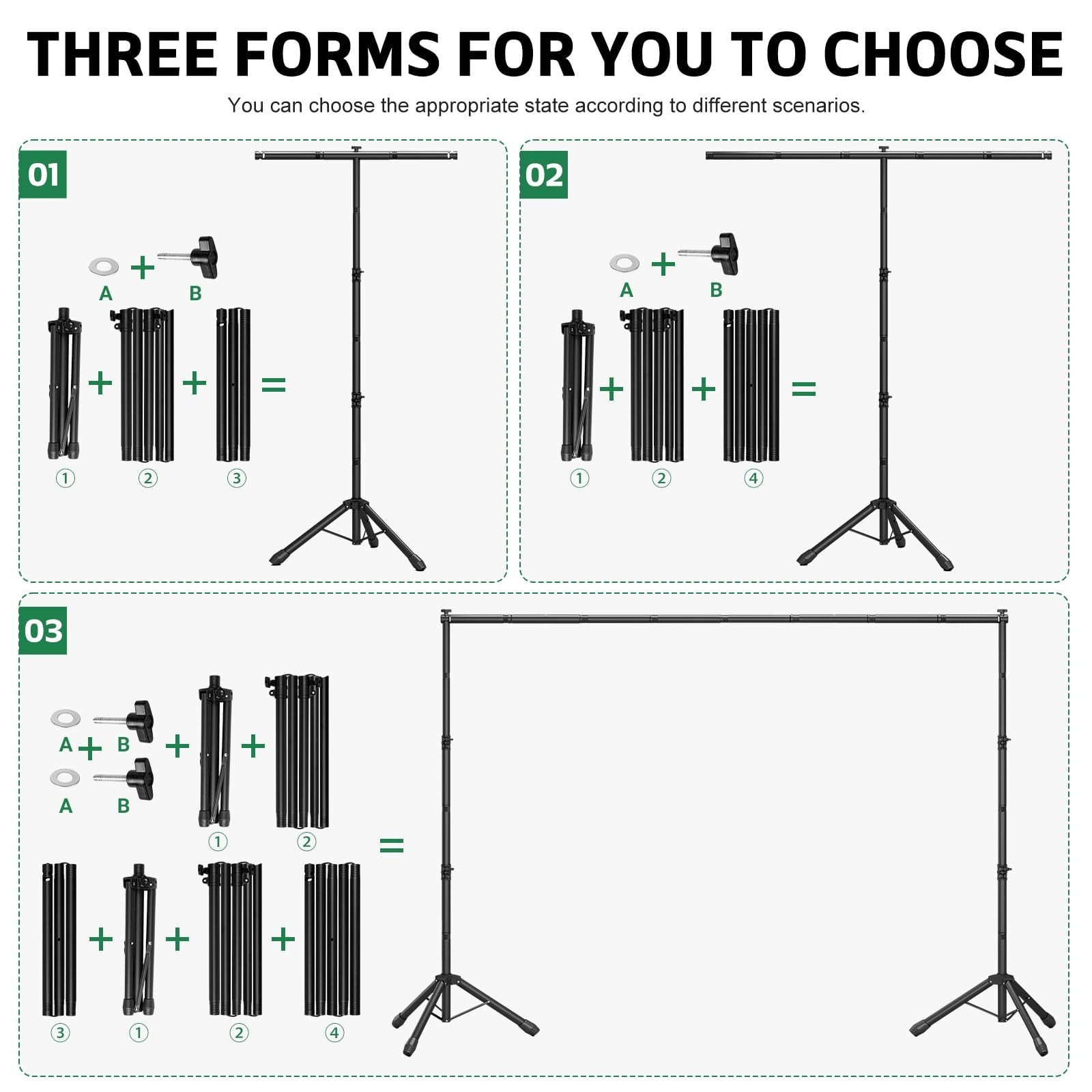 3-in-1 Adjustable Backdrop Stand 10×7.5FT, Portable Photography Kit with Clamps
