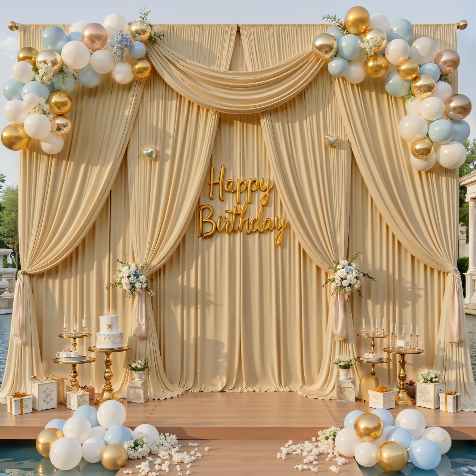 40x14ft Beige Backdrop Curtains for Wedding W5′ x H14′(8 panels),