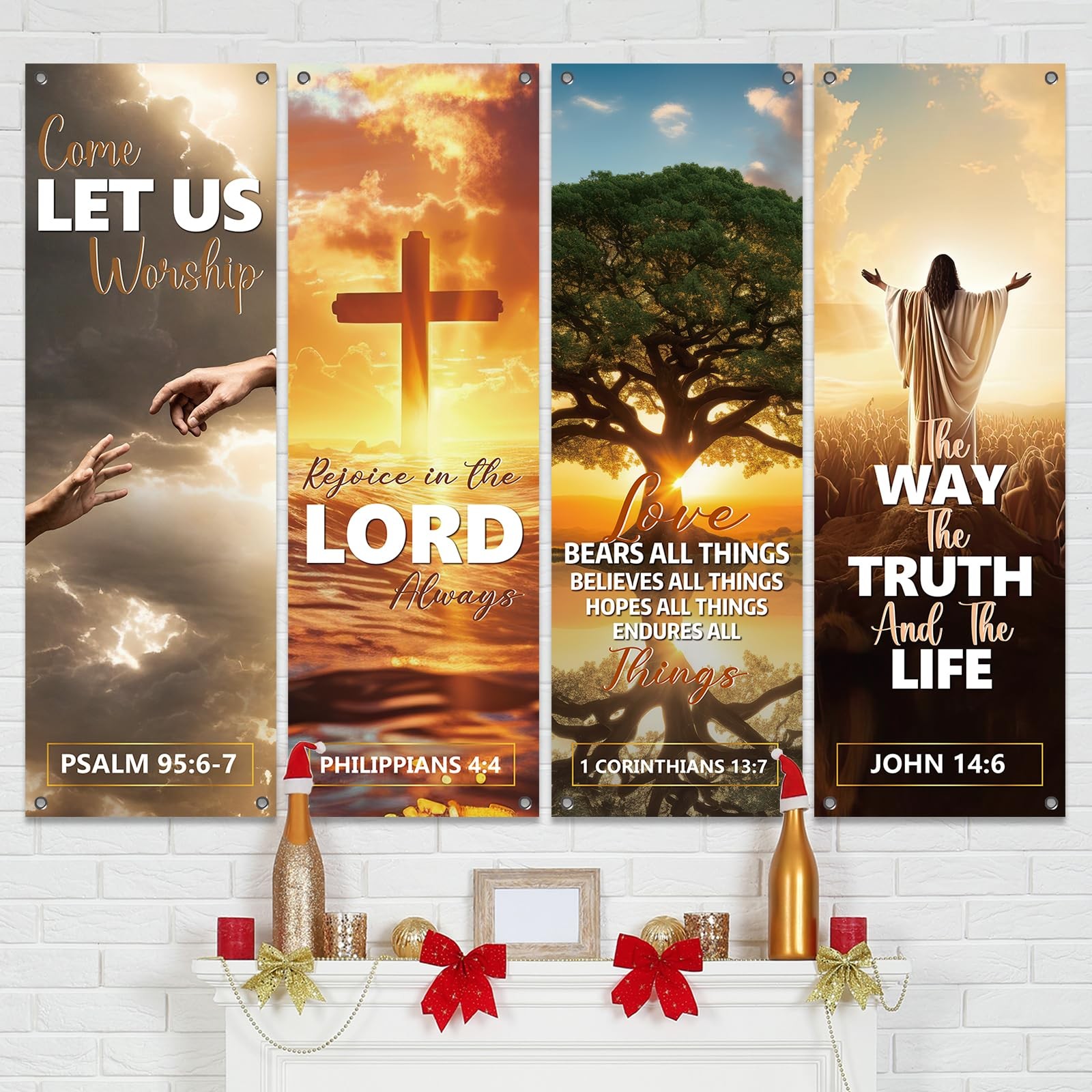 4Pcs Church Banners for Sanctuary Wall Welcome Religious Banners Hanging Back…