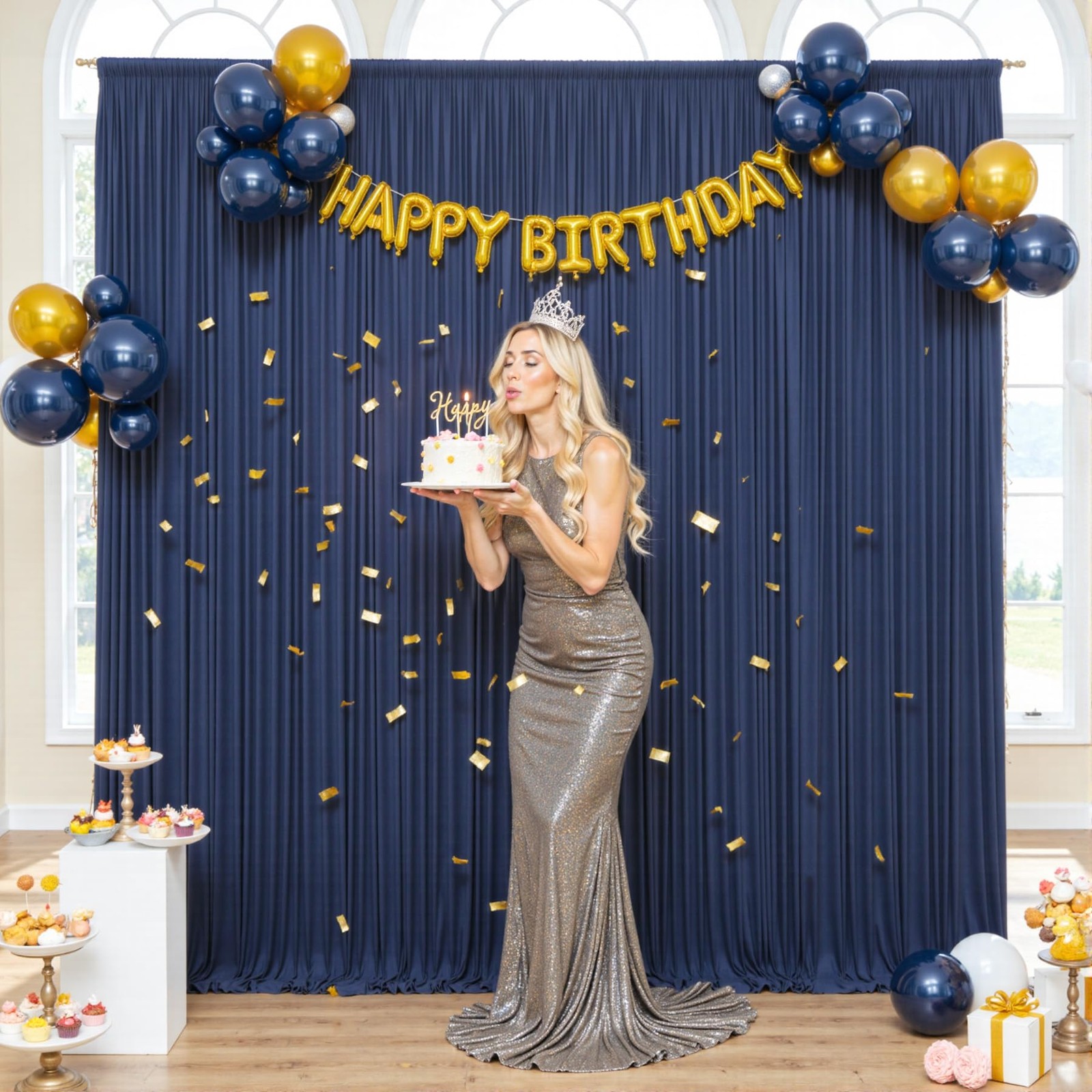10×10 Ft Navy Blue Backdrop Curtain Wrinkle Free Photo Background Drape Panel