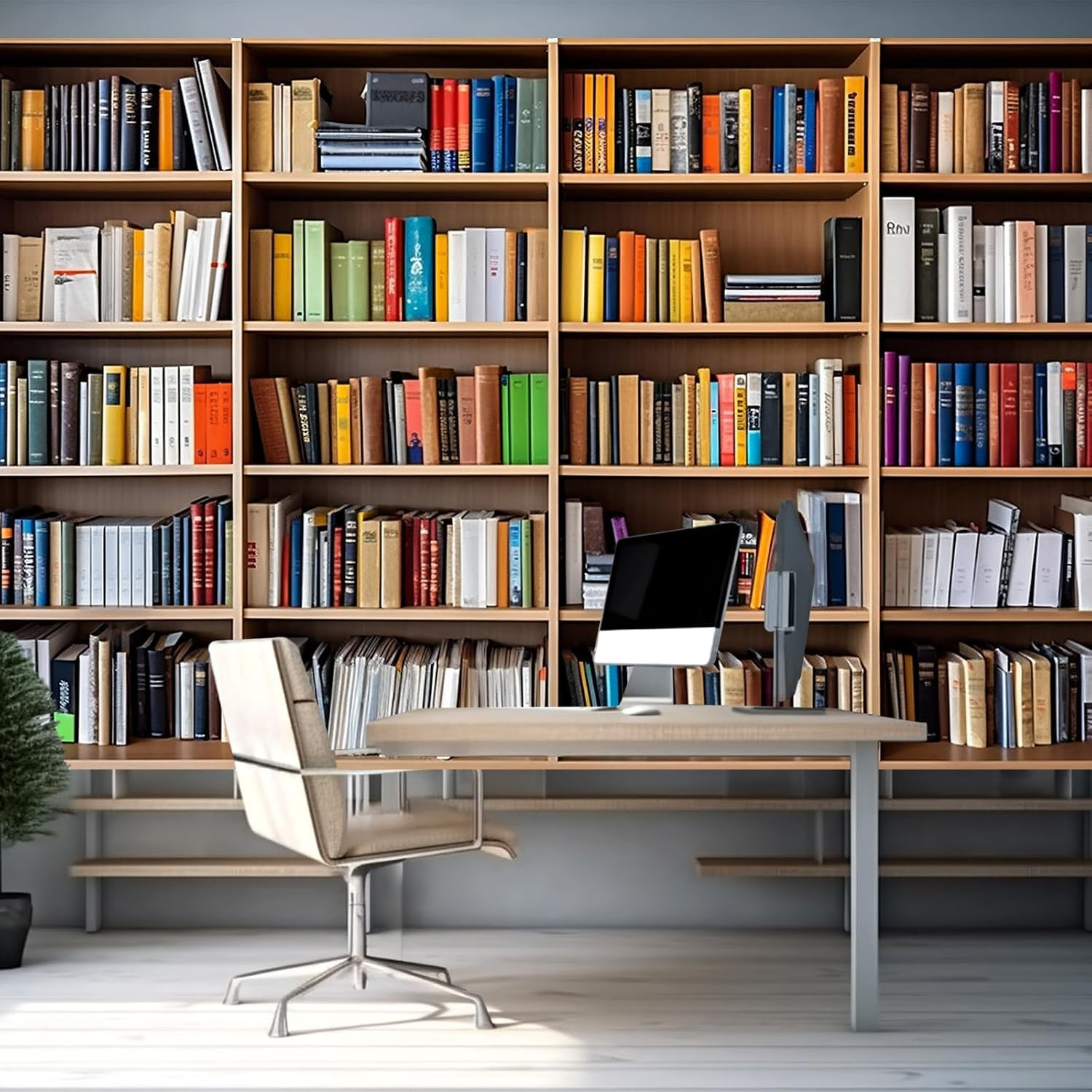 8X6Ft Bookshelf Backdrop Wooden Bookcase Library Photography