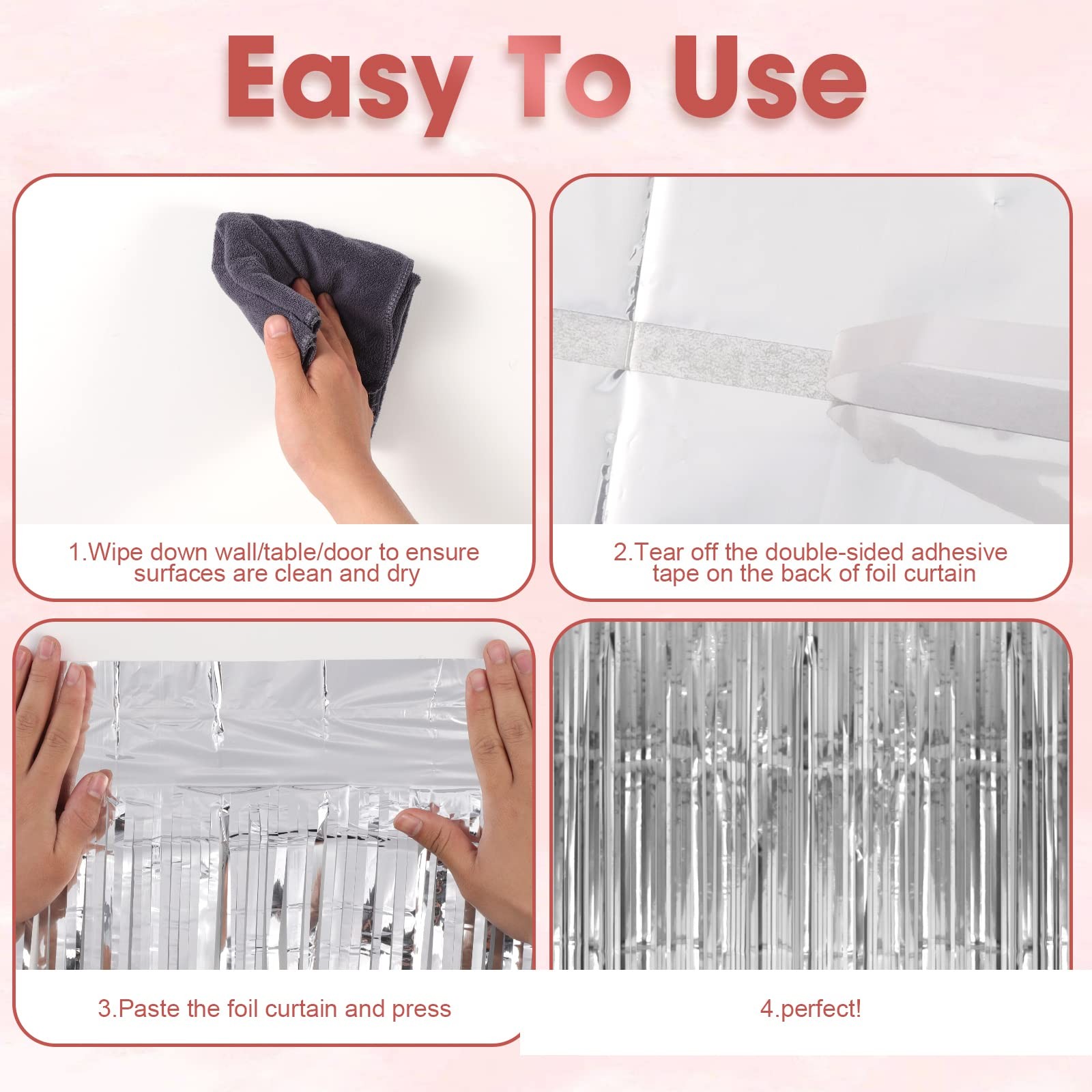 Silver Foil Fringe Backdrop Curtains 3.3×8.2 Feet Tinsel Party Streamers 3 PCS
